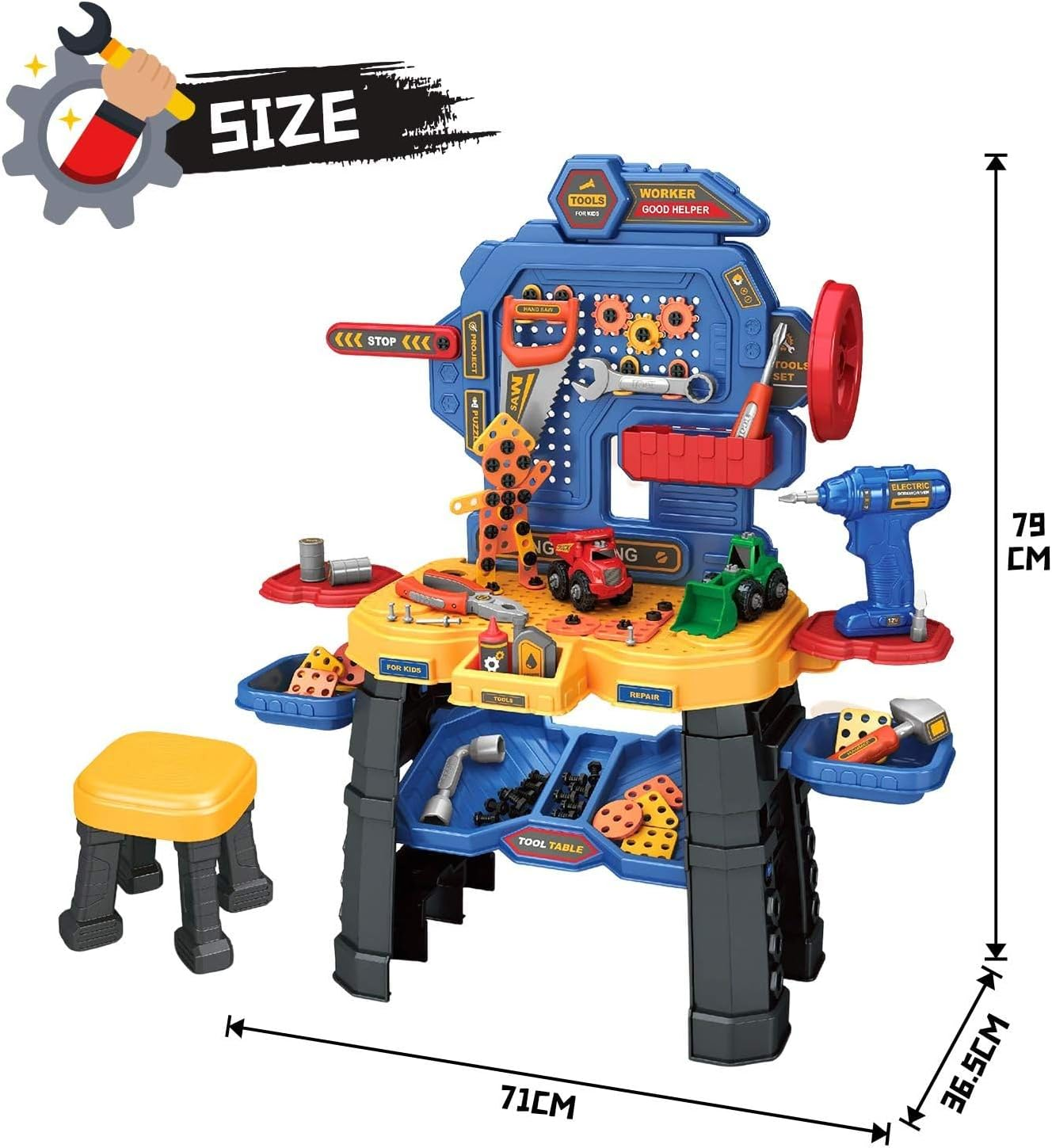 KIDBOT Kids Toy Tool Bench Set, 181PCS Workbench Construction Workshop with Electric Drill and Realistic Tools Toy for 3+ Years Old Kids,Educational Builder Pretend Role Play Toy image number 6