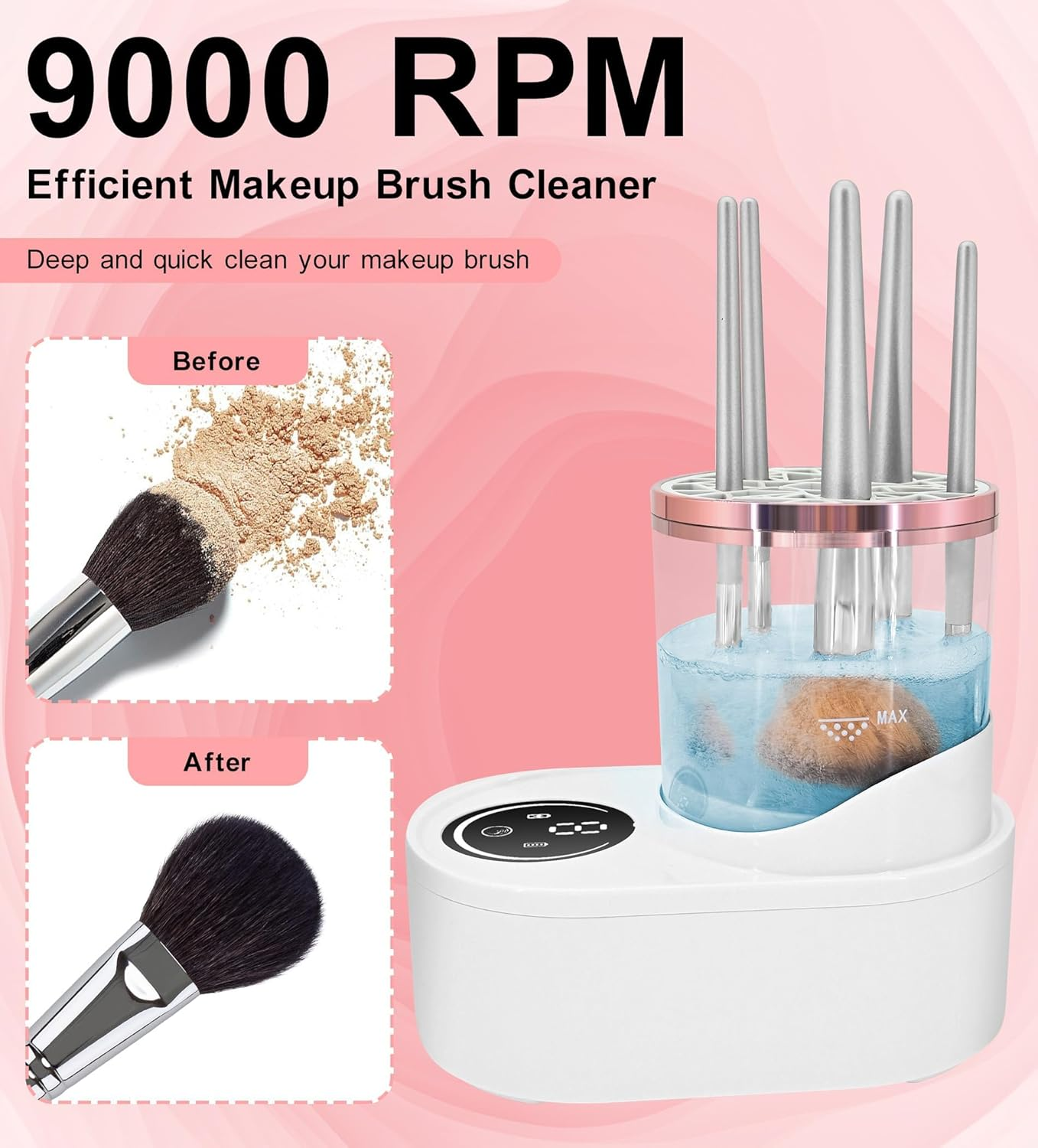 YBVABE Electric Makeup Brush Cleaner and Dryer &ndash; 2-In-1 Plug-In Automatic Spinner, 360&deg; Deep Cleaning for Foundation, Eyeshadow & Blush Brushes image number 3