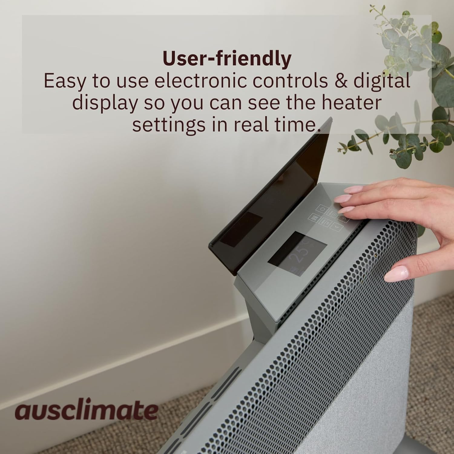 Ausclimate 1500W Smart Inverter Metal Panel Heater, Wall Mountable Home Heater Suitable for Medium-Sized Rooms up to 20M2, Compatible with Alexa and Google Home, Stone Grey image number 4