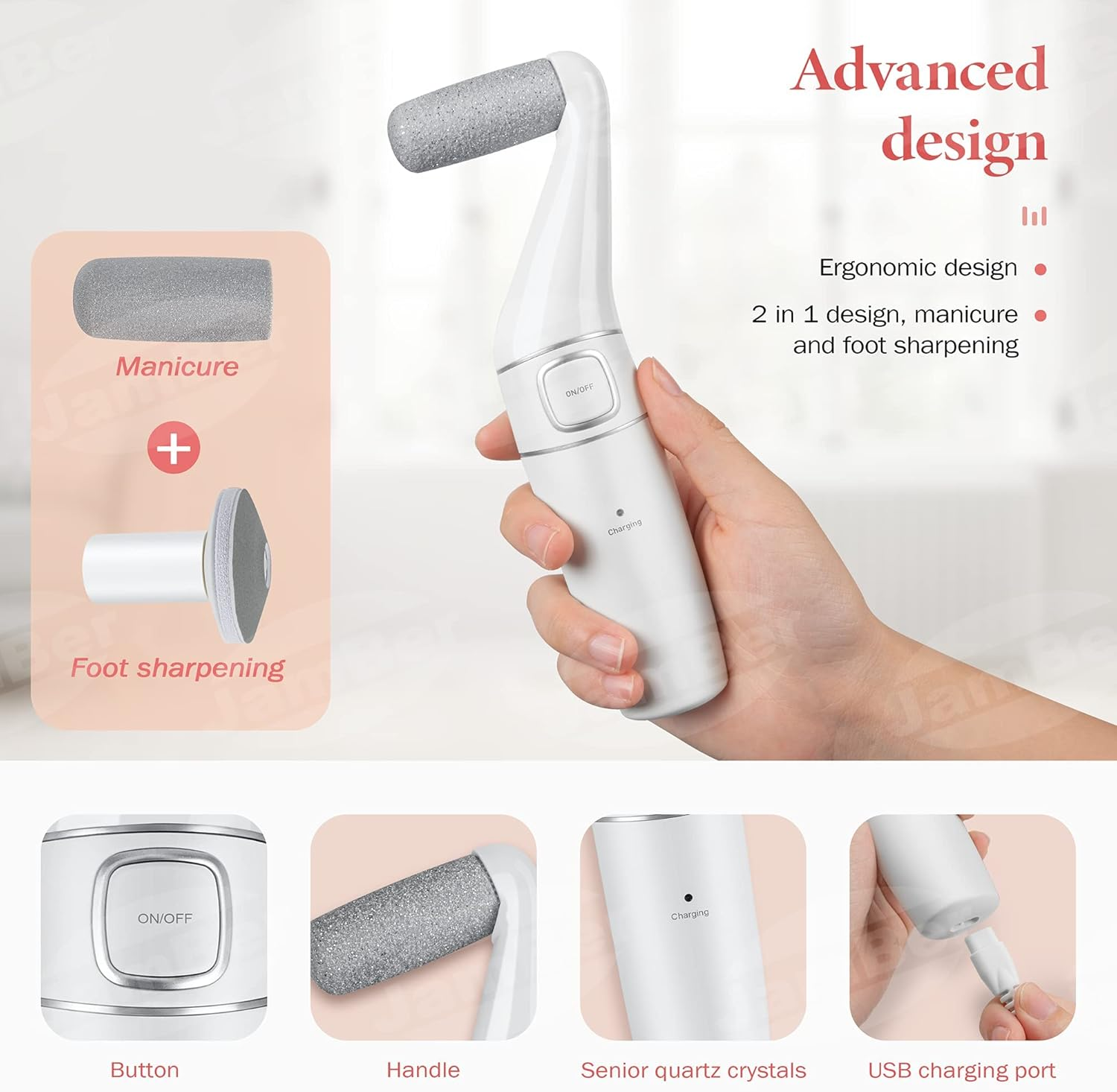 Electric Foot Callus Remover: Avvikro Professional Foot Care Pedicure Tools, Rechargeable Feet Scrubber Dead Skin, Electronic Foot File Pedi Grinder, Best for Hard, Dry, Cracked Heels (White Set) image number 3