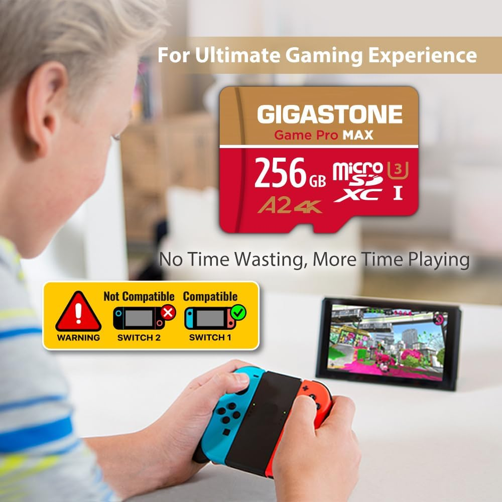 [5-Yrs Free Data Recovery] GIGASTONE 256GB Micro SD Card, 4K Game Pro MAX, A2 V30 Microsdxc Memory Card for Nintendo-Switch 1, Steamdeck, 4K UHD Video, up to 130/85 Mb/S, UHS-I U3 C10 with Adapter image number 5