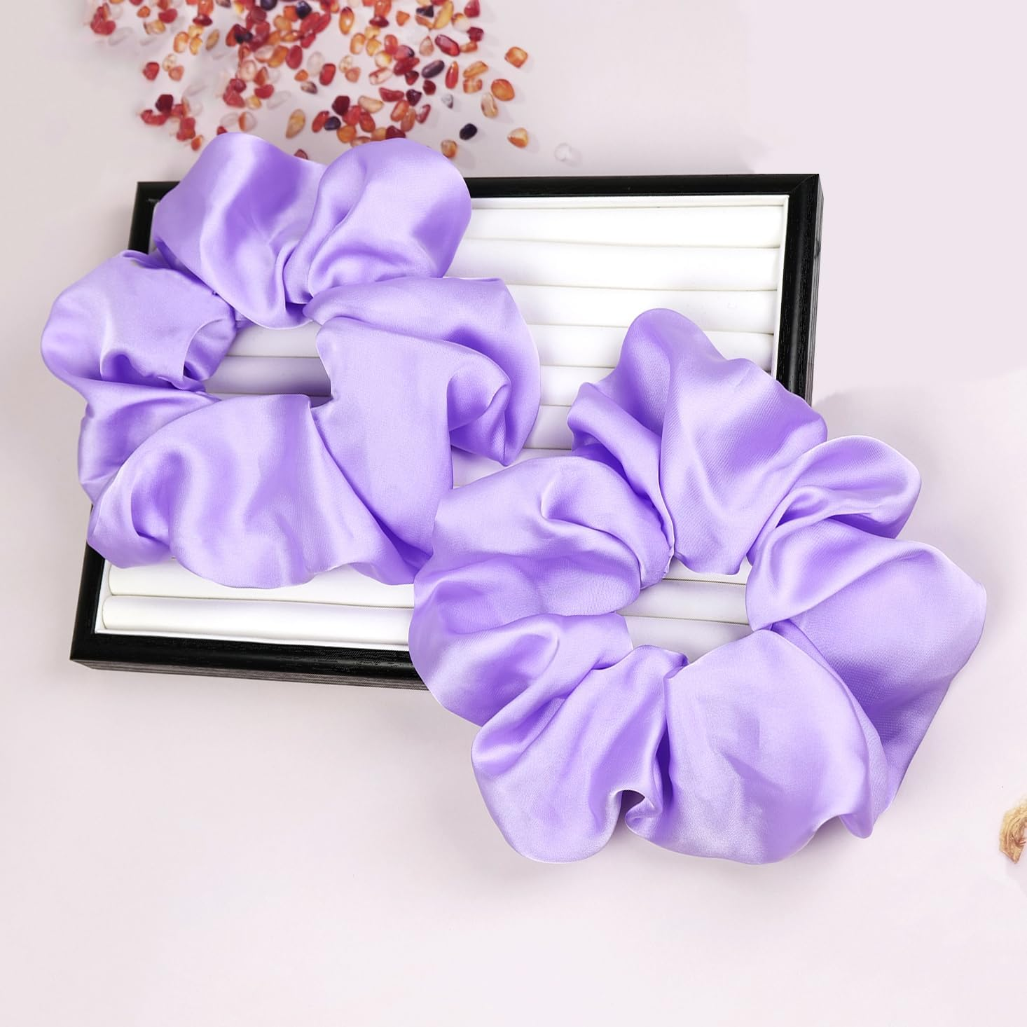 Oversized Satin Scrunchies for Women - 2 Pack Extra Large Hair Ties Accessories, Big Silk-Like Ponytail Holders, No-Damage Elastic Bands for Thick Curly Hair, Light Pink