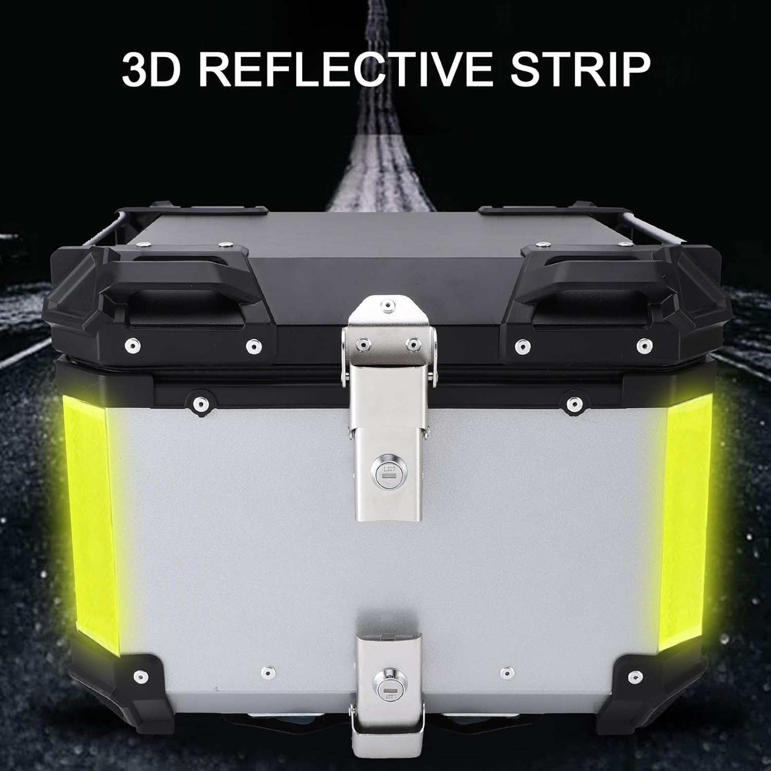 45L Motorcycle Top Case, Aluminum Universal Motorbike Tail Box Trunk Storage with Security Lock for Helmet Luggage, Waterproof Motorcycle Top Box with Back Cushion