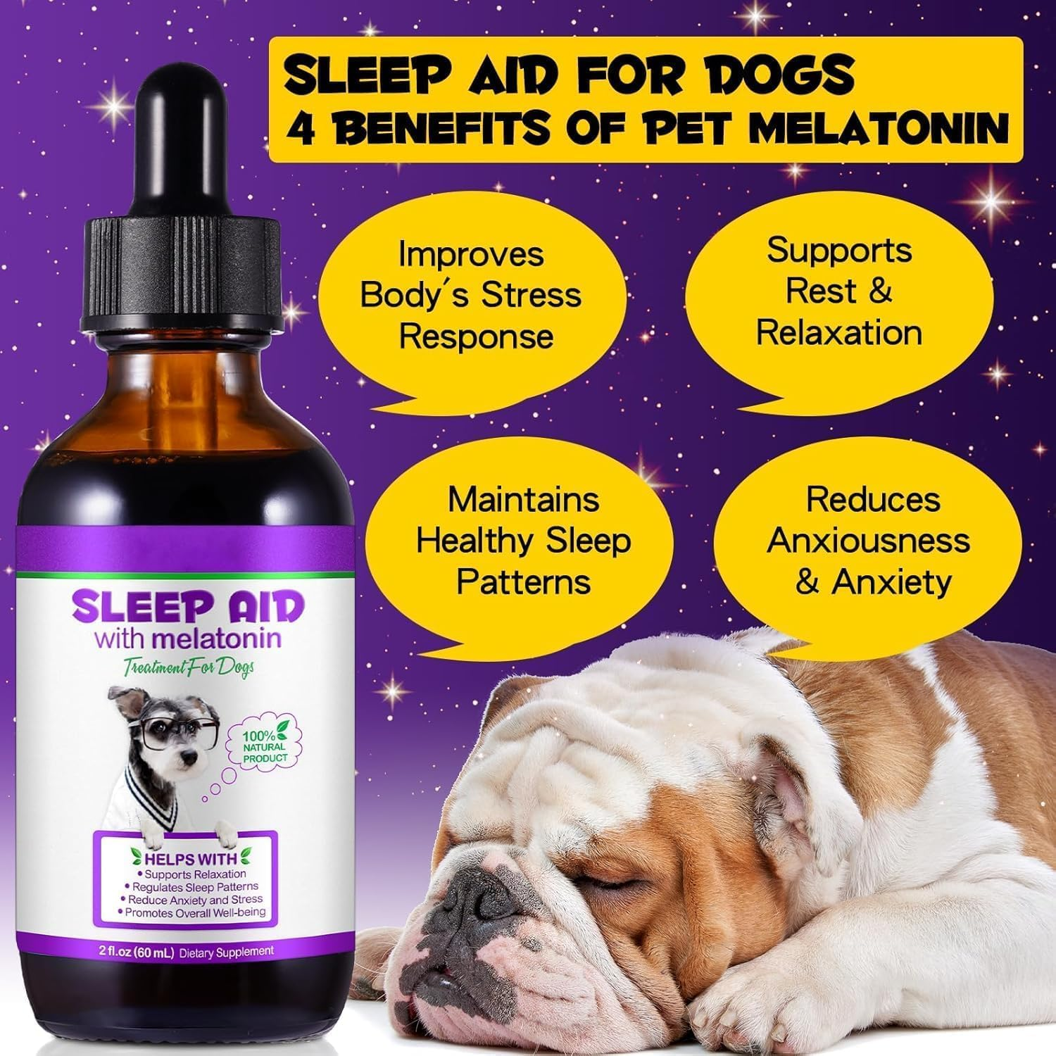 Melatonin for Dogs & Cats, Promote Relaxation & Deep Sleep, Relief Anxiety & Stress, Helps with Separation Anxiety & Travel Stress, Sleep Aid for Small to Large Dog Breeds, (60 Ml) image number 4
