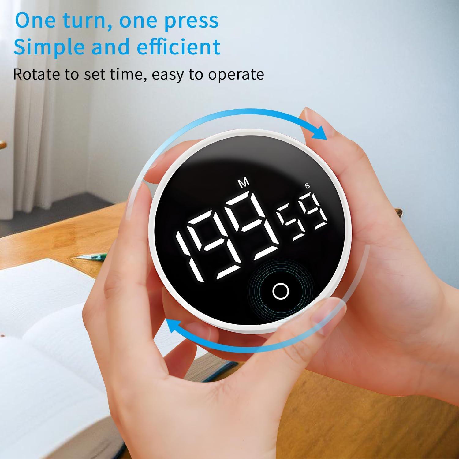 QUMOX F7 Digital Timer Countdown & Stopwatch with Adjustable Volume, Magnetic Base, Rotating Knob, Rechargeable Battery Perfect for Cooking, Study, and Work - White image number 2