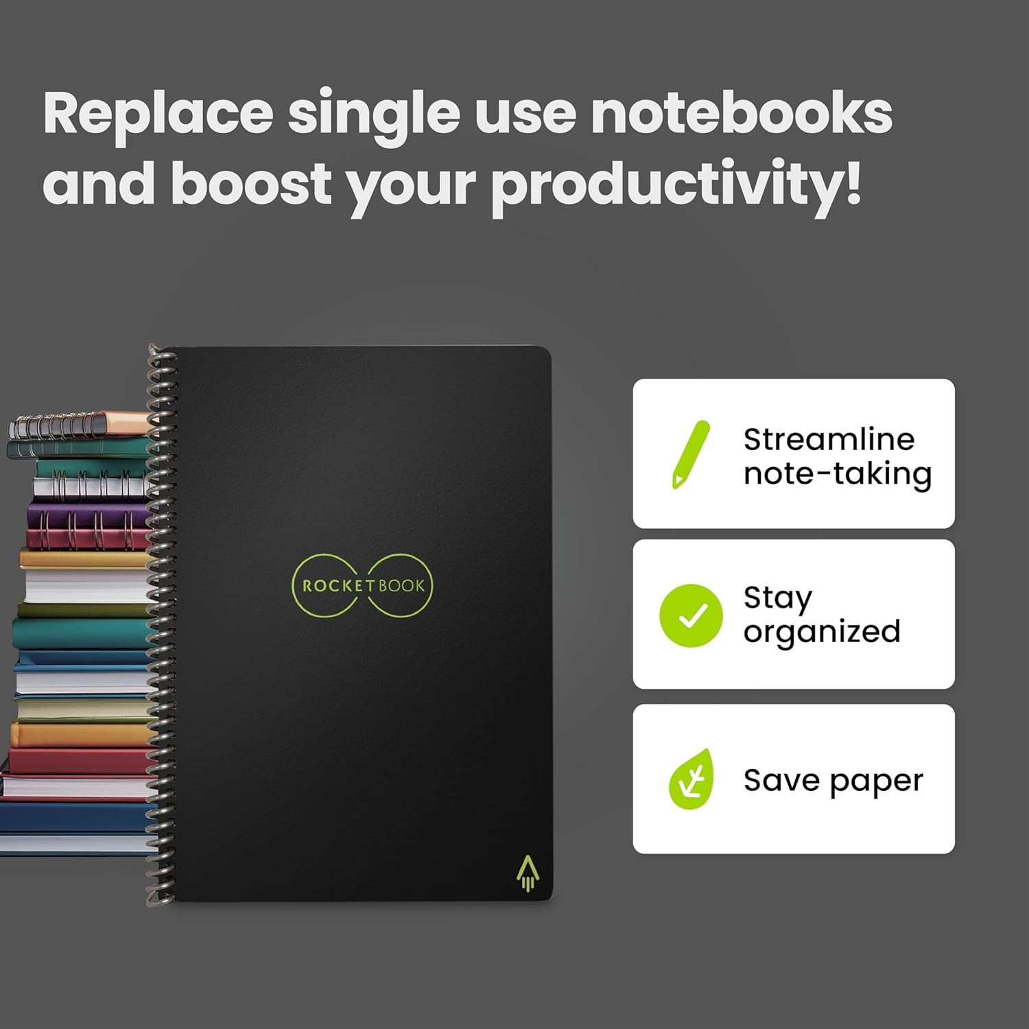 Rocketbook Core Reusable Smart Notebook | Innovative, Eco-Friendly, Digitally Connected Notebook with Cloud Sharing Capabilities | Lined, 6" X 8.8", 36 Pg, Infinity Black image number 4