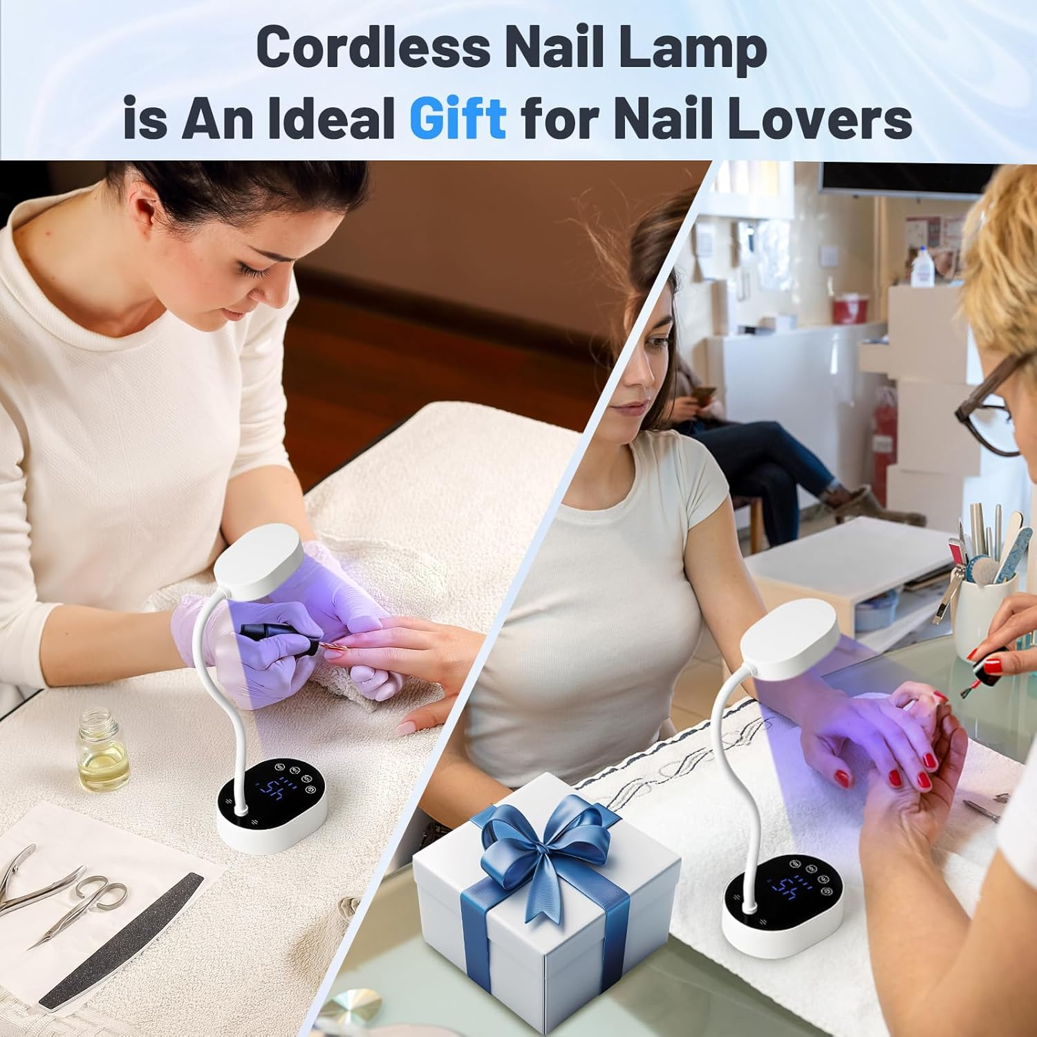 Madenia UV LED Nail Lamp: Rechargeable 360&deg; Adjustable Gooseneck Design Nail Light with Auto Sensor & Touch Screen - 4 Timer Modes Nail Curing Lamp Suitable for Salon and Home Use, White image number 4