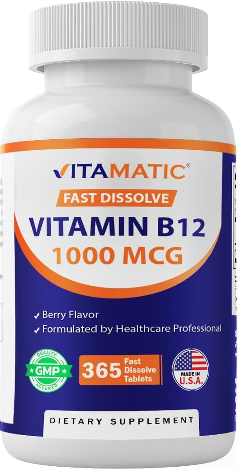 Vitamatic Vitamin B12 1000 Mcg Fast Dissolve 365 Tablets - Berry Flavor - Supports Energy Metabolism image number 1