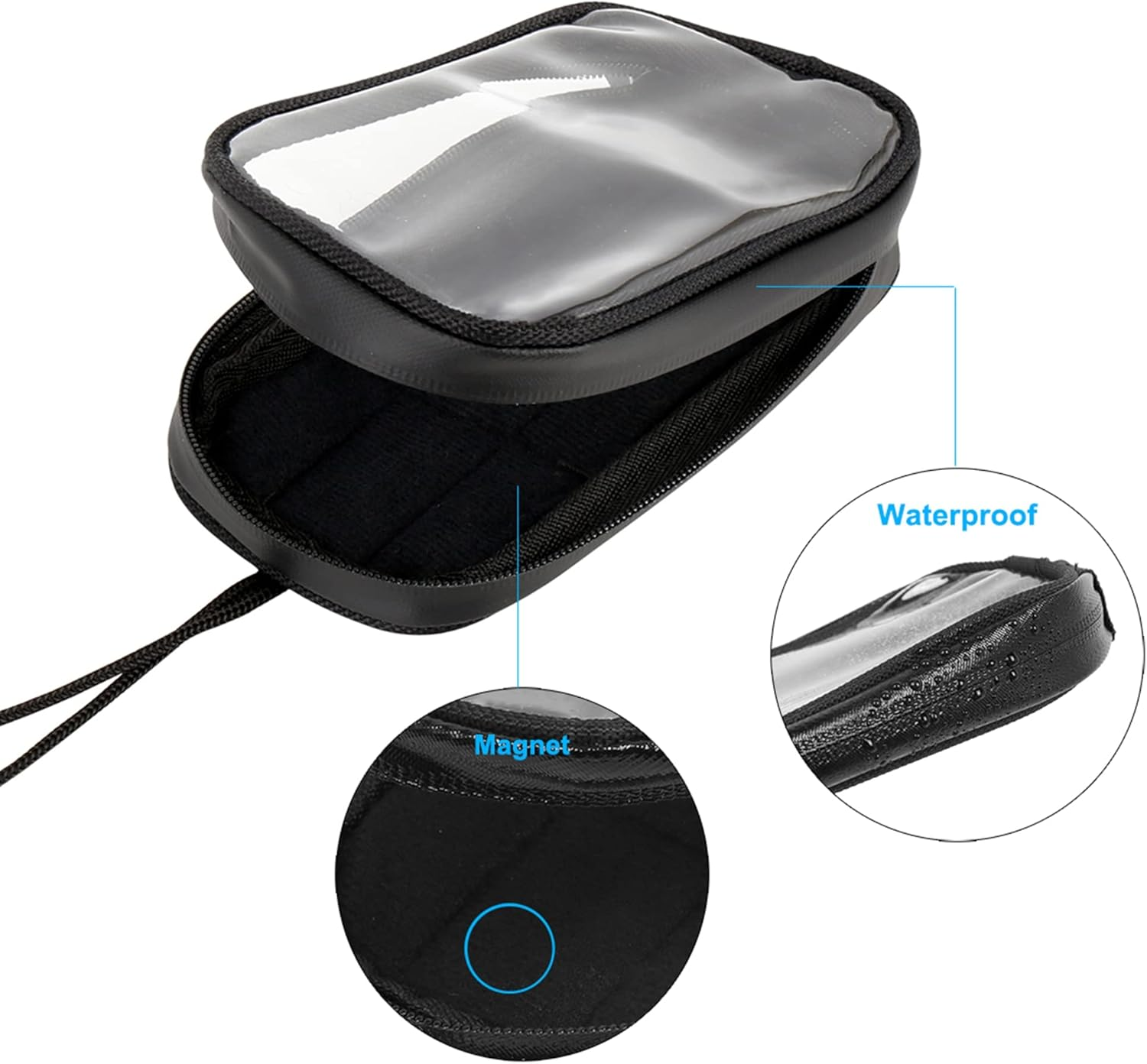 X AUTOHAUX Universal 7 Inch Magnetic Tank Bag Phone Holder Case Saddlebag Faux Leather Waterproof for Motorbike image number 2