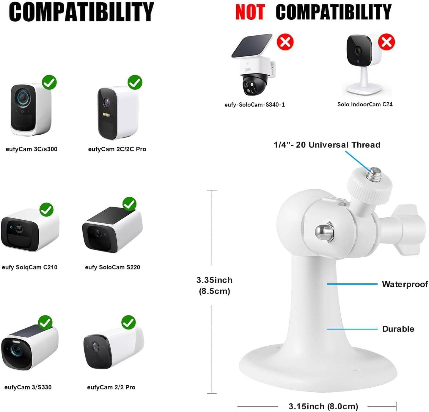 1Pack Wall Mount Compatible with Eufycam 2C/2C Pro, 2/2 Pro, 3C/S300, 3/S330, Also for Solocam S220/C210, Adjustable Camera Mount Brackets for Eufy Camera Indoor/Outdoor