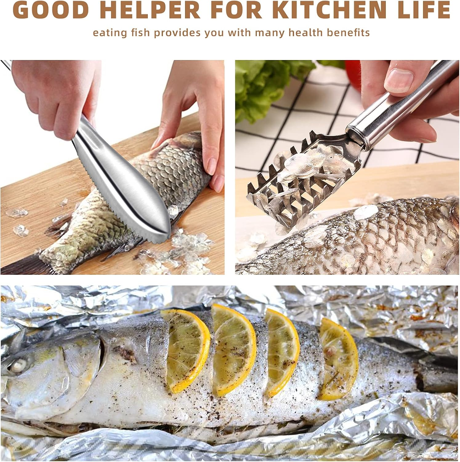3Pieces Fish Scaler Remover Cleaner Fish Scaler Brush with Stainless Steel Sawtooth Easily Remove Fish Scales-Cleaning Brush Scraper for Chef and Home Cooks Kitchen Fish Cleaning Seafood Tools image number 5