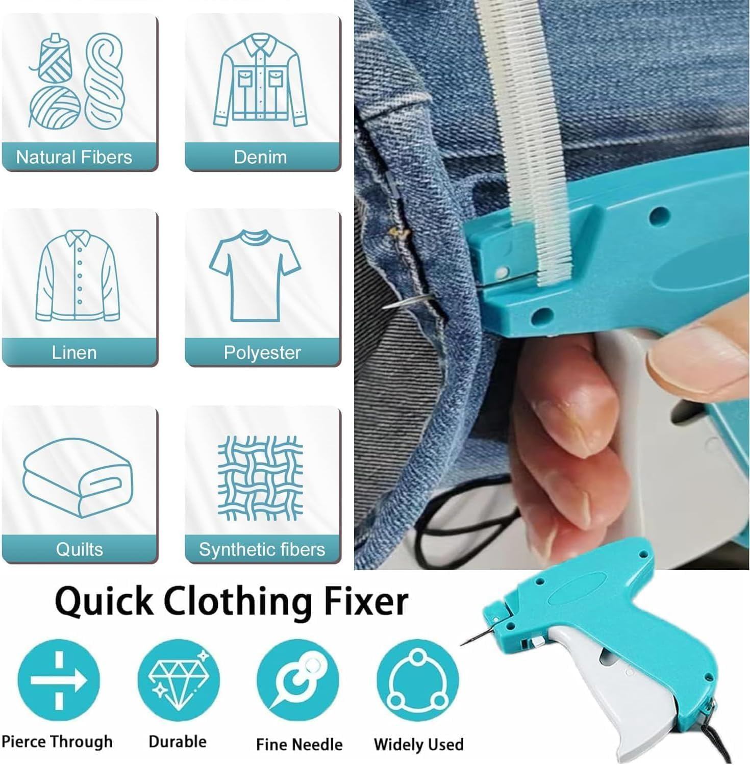 Fine Stitch Gun Kit for Clothes, Tagging Gun for Clothing, Quick Easy Stitch Sewing Hemming Gun Cloth Fixer Gun with 2 Needle, 1500 Black and 1500 White Micro Fasteners image number 4