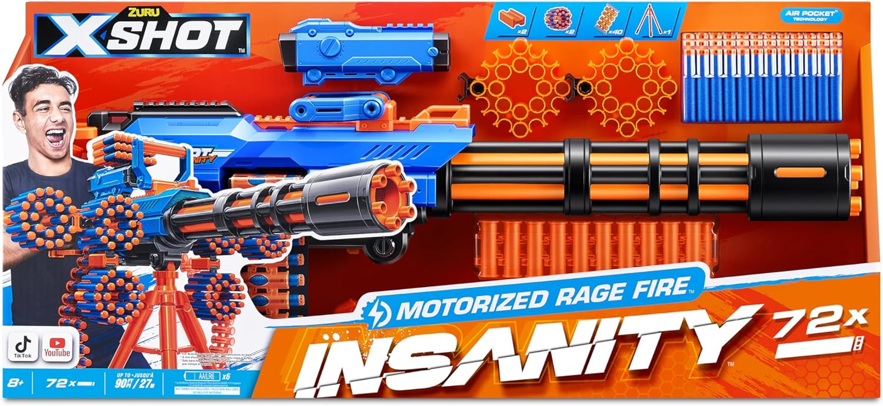 Zuru XSHOT Insanity Motorised Gatling Blaster with Tripod Stand Includes 72 Darts image number 4
