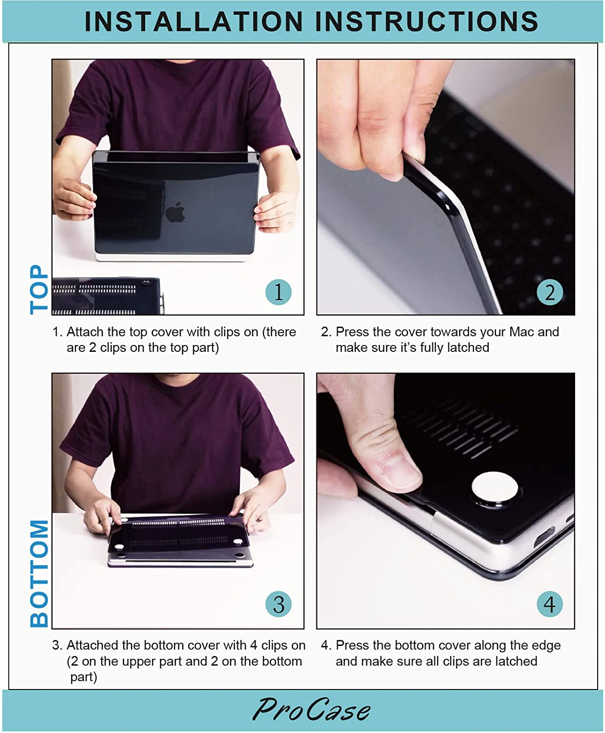 Procase Hard Shell Case for Macbook Air 13 M3 2024 A3113 and Air 13.6 2022 M2 A2681, Keyboard Skin Cover and Storage Bag for Accessories -Black image number 6