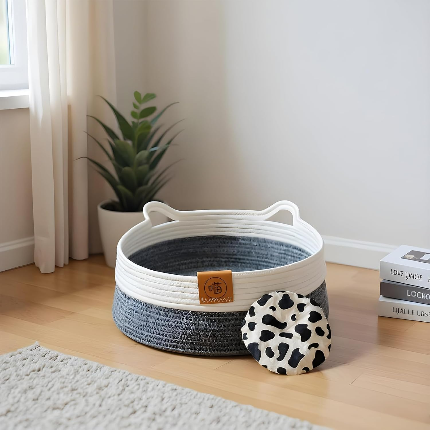 Cat Basket Bed | Cotton Rope Pet Supplies with Mat | Cute Kitten Bed Cat Basket | for Kitten Bunny Small Dog Pet Animal Toy Snack Storage Indoor Bedroom Living Room Dorm image number 6