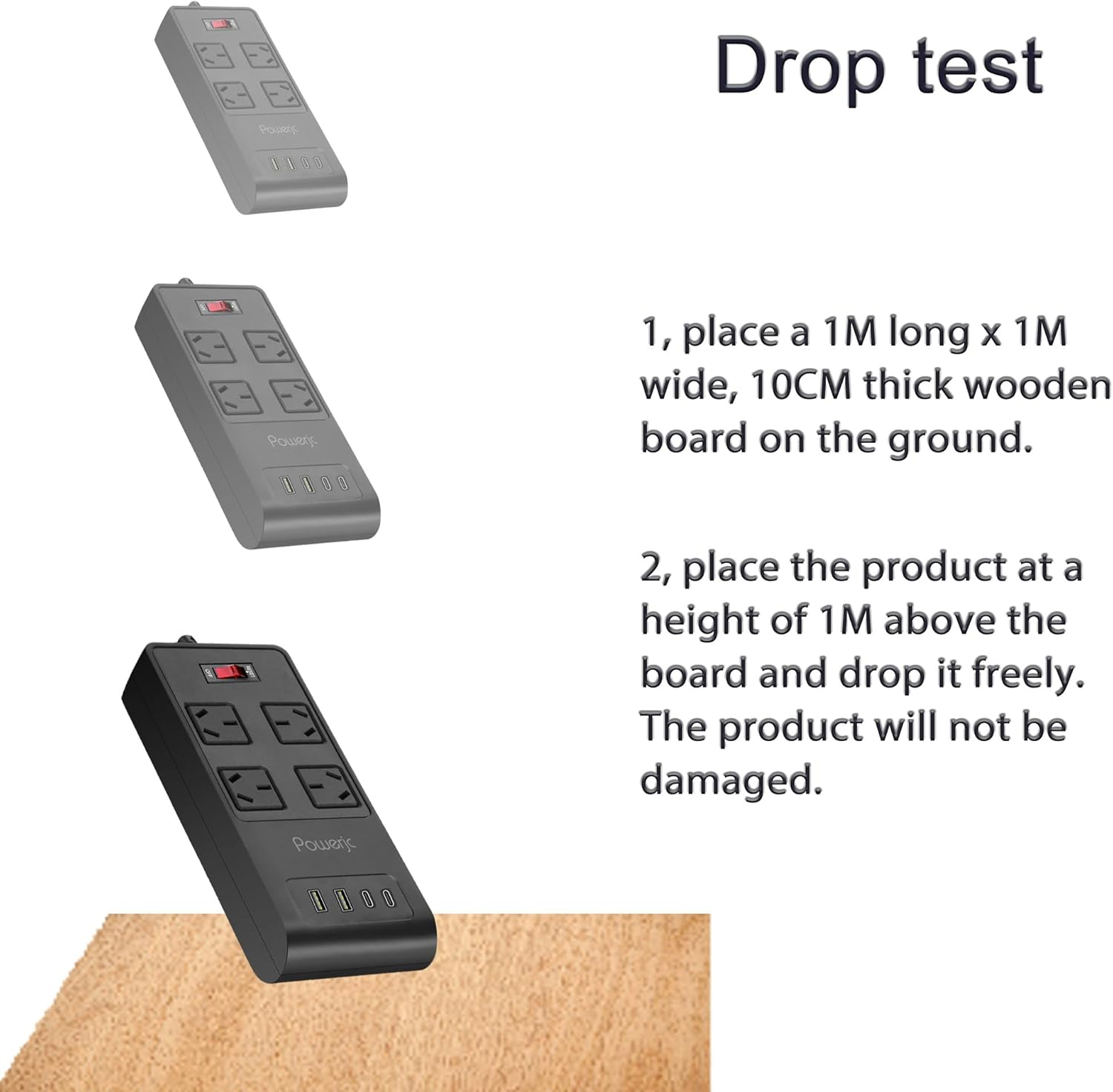 Powerjc Surge Protector Power Board 4 Socket Widely Outlets with 4 USB Ports(2 USB C), Power Strip with 2M Extension Cord image number 5