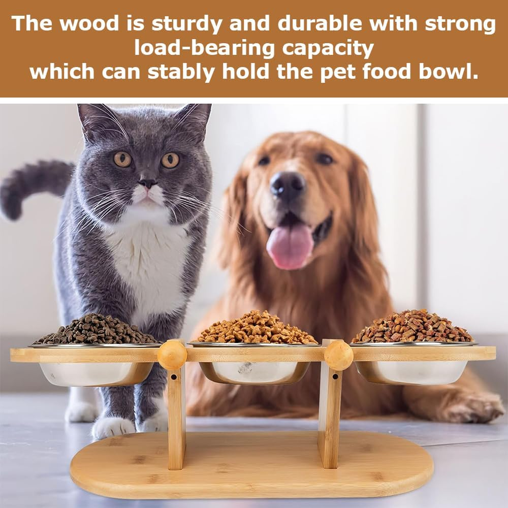 Cat Feeding Station,With 3 Stainless Steel Bowls and Installation Required Parts, Wooden Pet Bowl Holder,Raised Cat Food Bowls, Kitty Food Water Bowls Stand,For Cats and Puppy image number 6