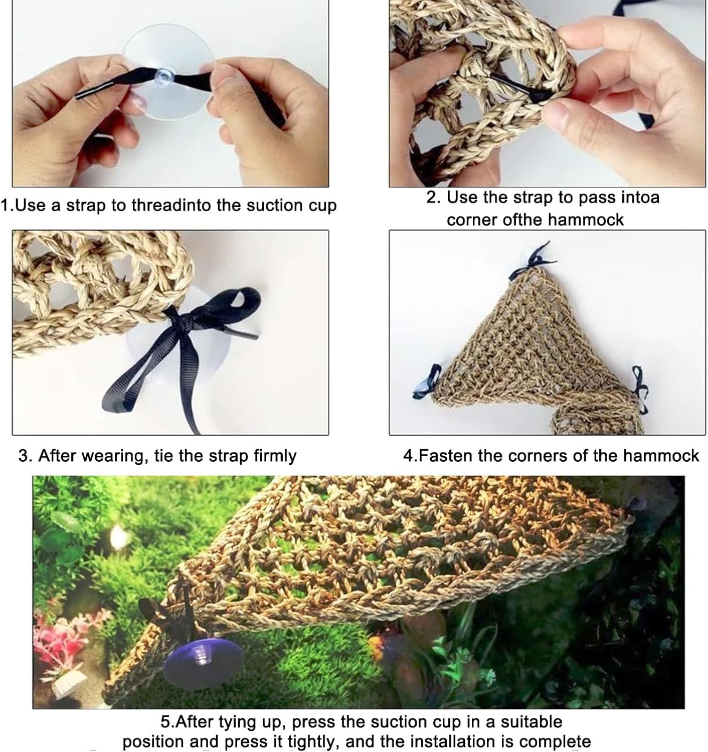 Reptile Tank Accessories Set - Climbing Hammock, Wood Hideout for Bearded Dragon, Leopard Gecko, Hermit Crab & Snake Habitat Decor image number 4