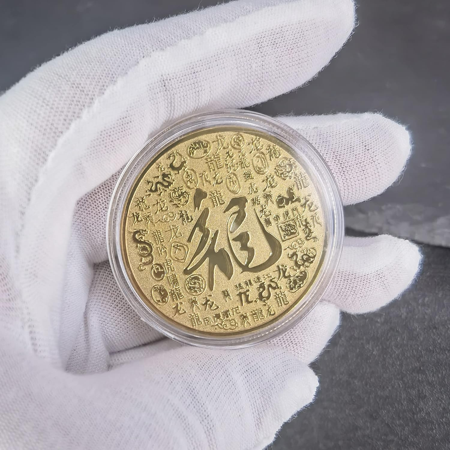Soaring Chinese Dragon Gold Lucky Coin - Lottery Ticket Scratcher Tool - Good Luck Chinese Challenge Coin image number 4