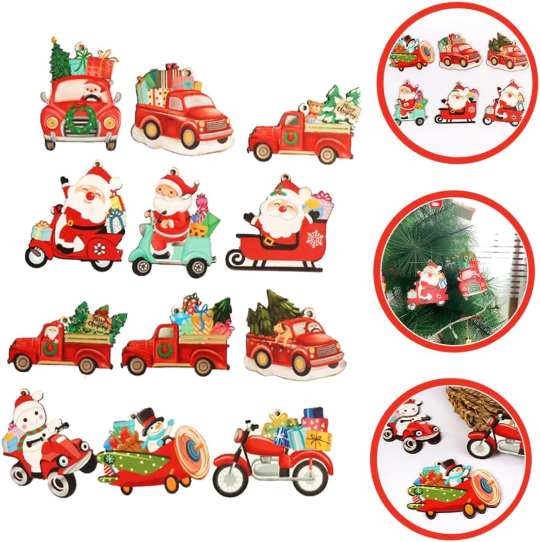 COHEALI 12Pcs Wooden Christmas Pendant Xmas Tree Decorations Hanging Ornaments image number 4