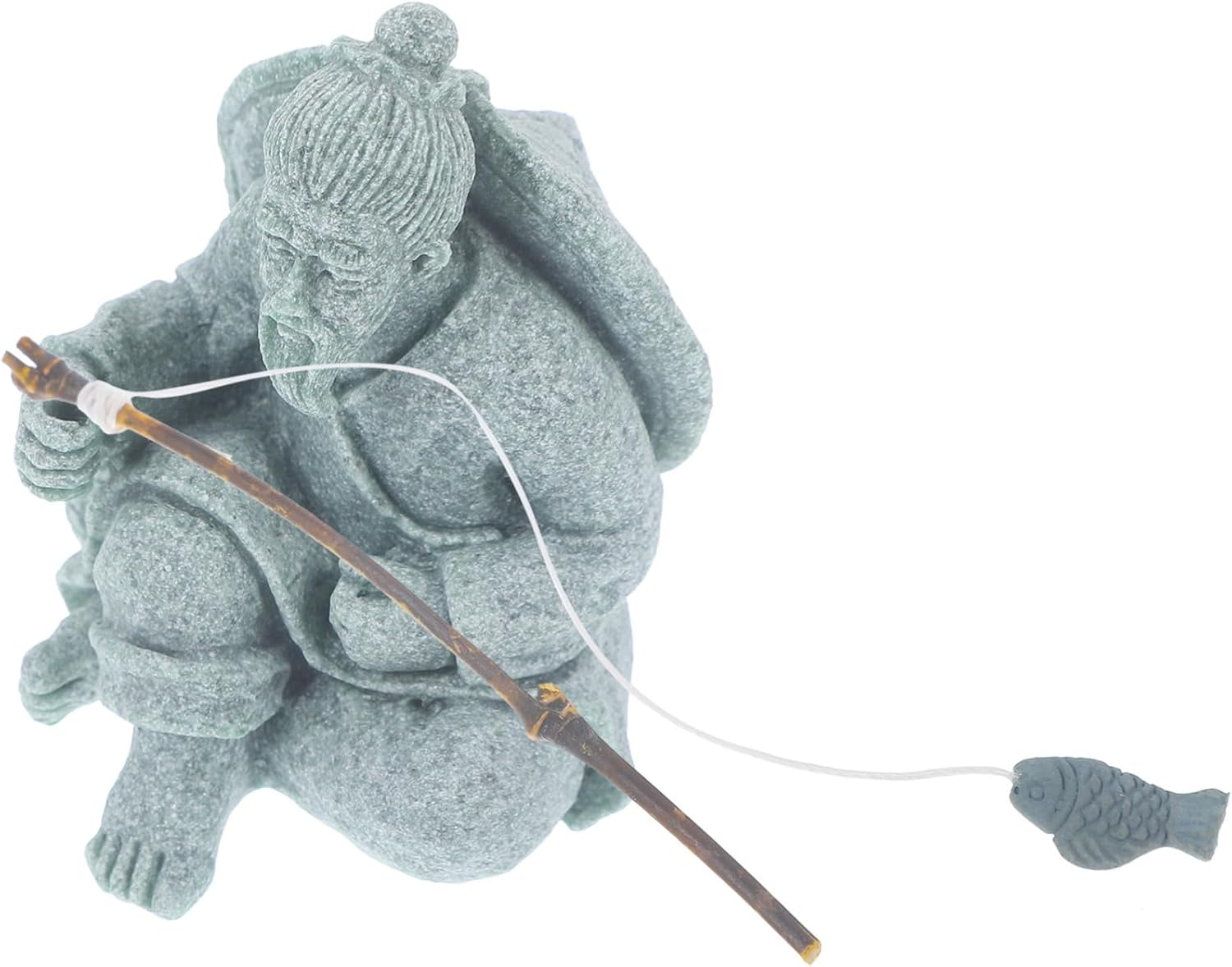 ROMISBABA Miniature Fisherman Figurine for Fish Tank Decor Sandstone Tea Pet Ornament for Garden and Home Aquariums Traditional Chinese Design image number 2