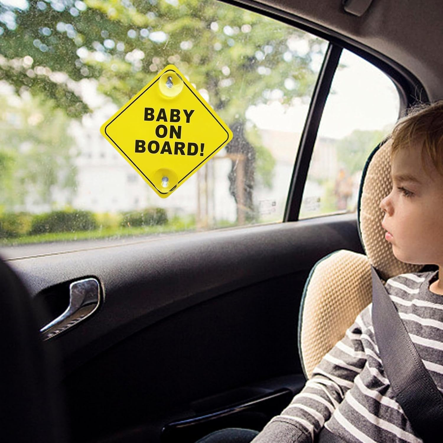 Car Baby Decal - PP Double Suction Warning Window Cup, Warning Window Decal, Baby in Car, Safe Car Stickers for Kids in E