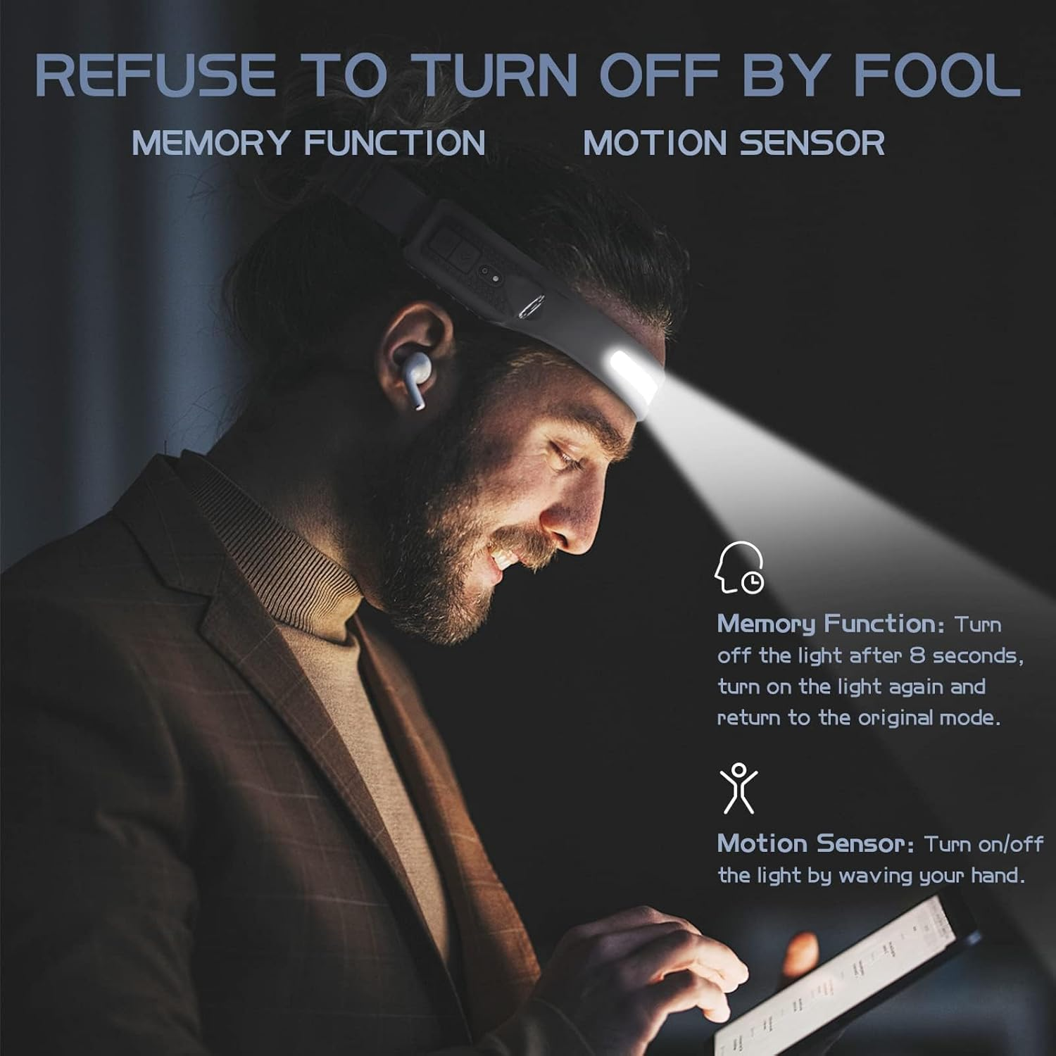 Alpswolf LED Headlamp Rechargeable, 2 XPE LED and COB LED Head Lamp, Motion Sensor, 260&deg; Wide Beam, IPX4 Waterproof, Rechargeable Headlight for Camping Accessories (1 Pack) image number 1