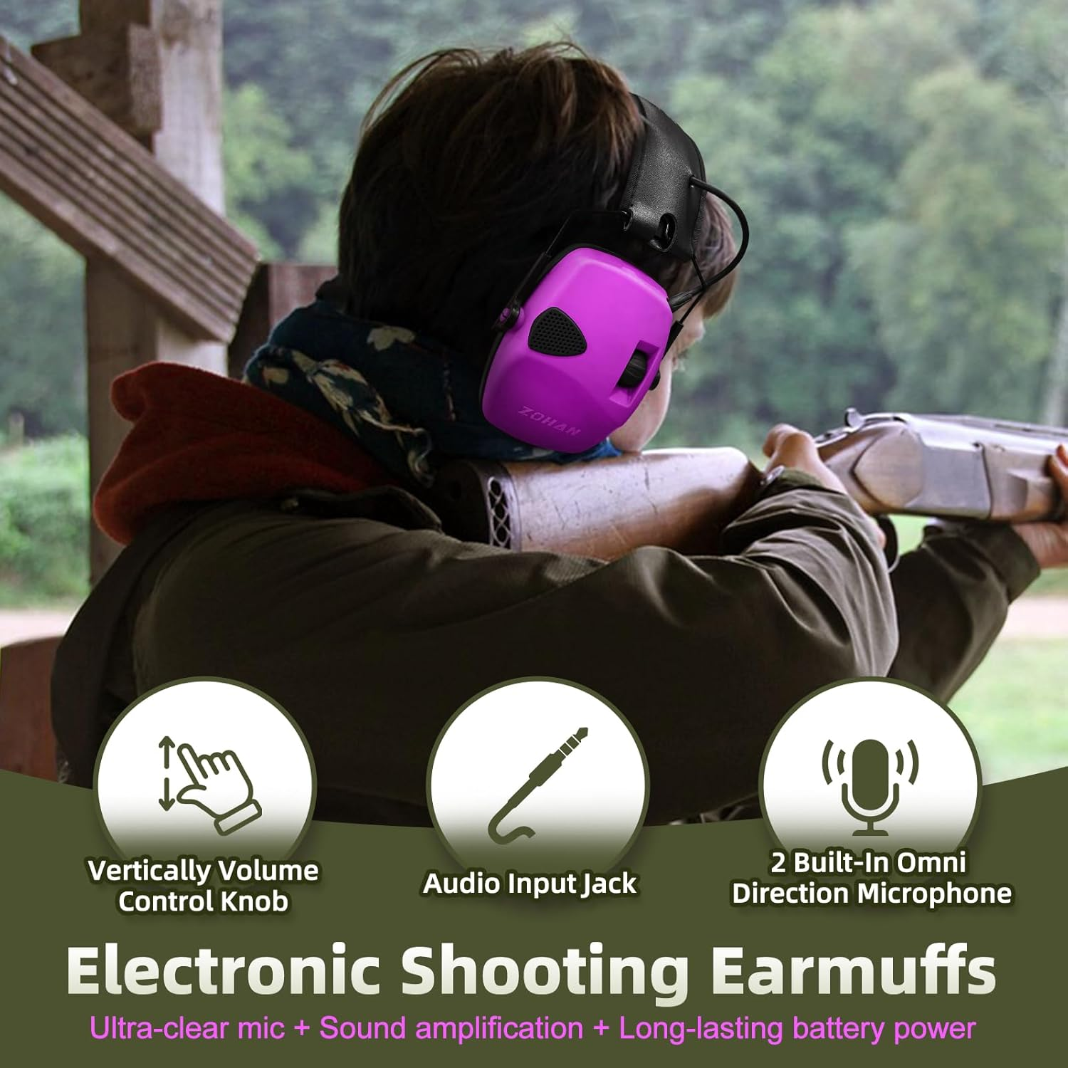 ZOHAN EM054 Electronic Ear Protection for Shooting, Ultra Slim Profile Earmuff for Shooting & Hunting - Nrr22Db - Pink image number 4