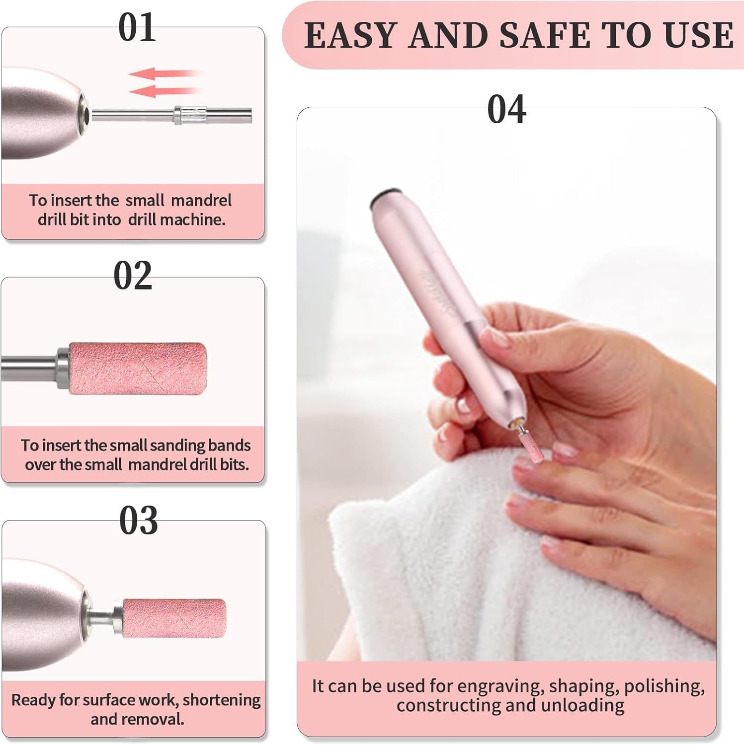 BLESWIN 100Pcs Small Sanding Bands for Nail Drill Bit, 240 Fine Grit with 2Pcs 3Mm Drill Bits, Mini Grit Sanding Bands with Polishing Natural Nails and Cleaning Cuticle for Preparation, Pink image number 4