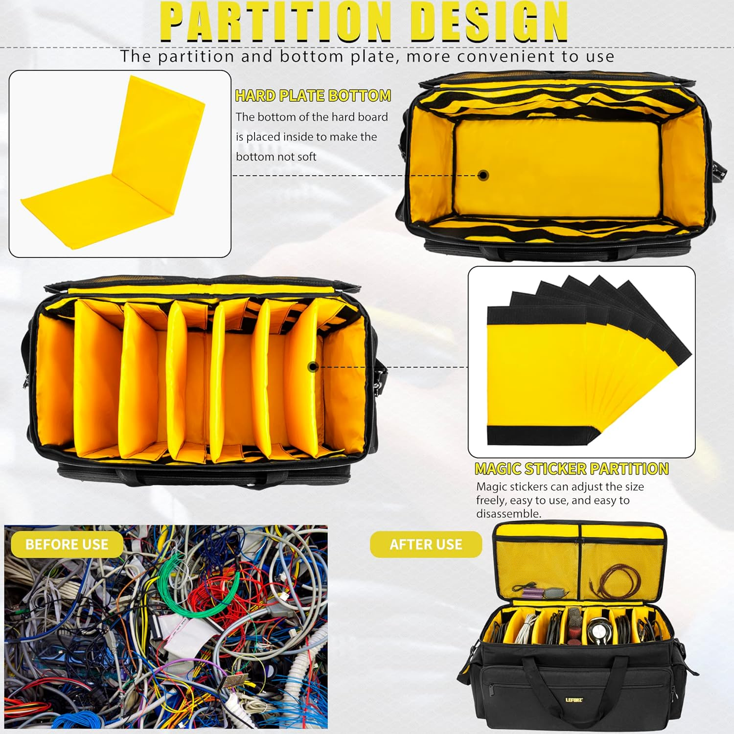 Large DJ Equipment Gig Bag Cable File Organizer Bag with Detachable Dividers and Padded Bottom,Travel Music Bag for Professional DJ Gear,Sound Equipment, Musical Instrument and Accessories image number 3