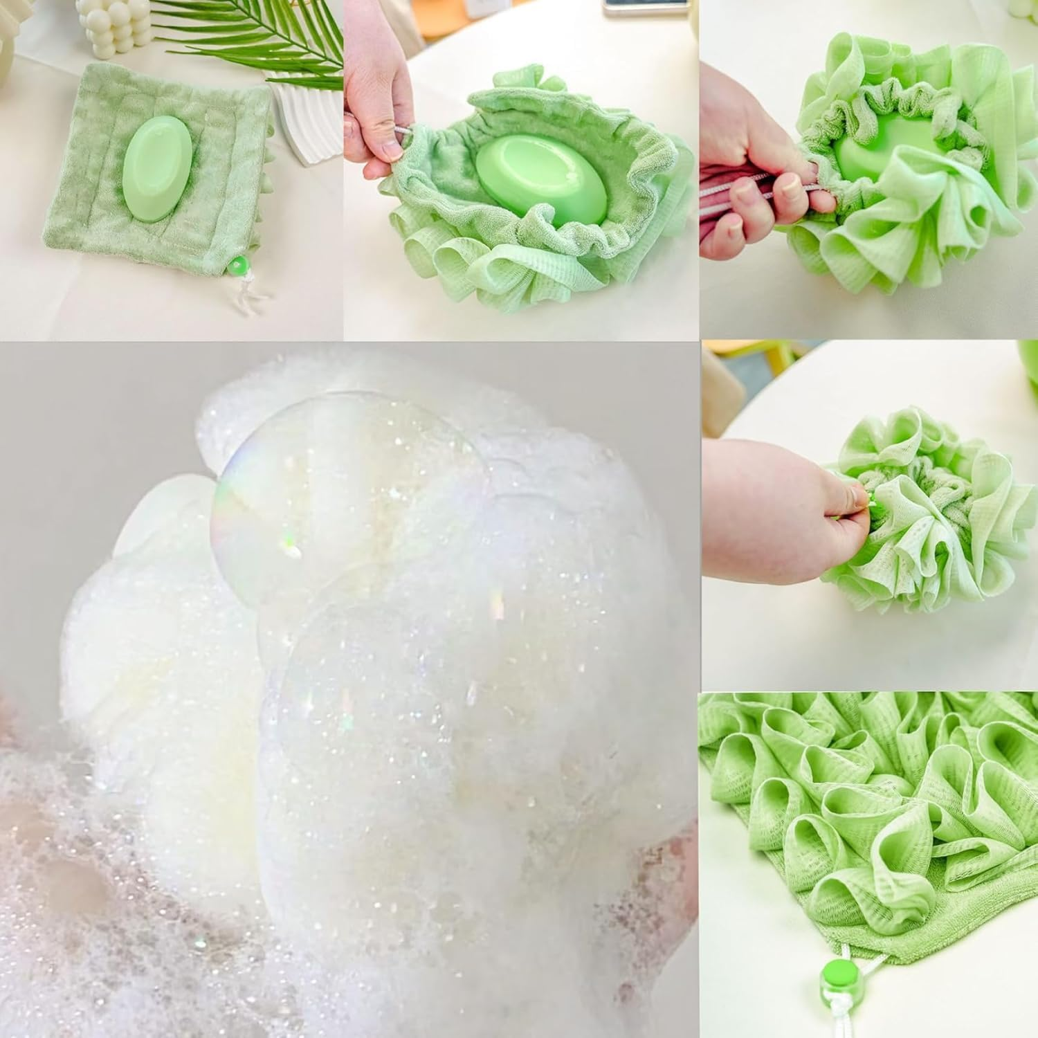 Soft Loofah and Washcloth, 3Pcs 2-In-1 Bath Loofah Sponge Loofah Washcloth,Washcloth Loofah Soap Combo,2-In-1 Shower Washcloth Loofah,Loofah and Washcloth 2-In-1 Bath Loofah Sponge Loofah Washcloth image number 5