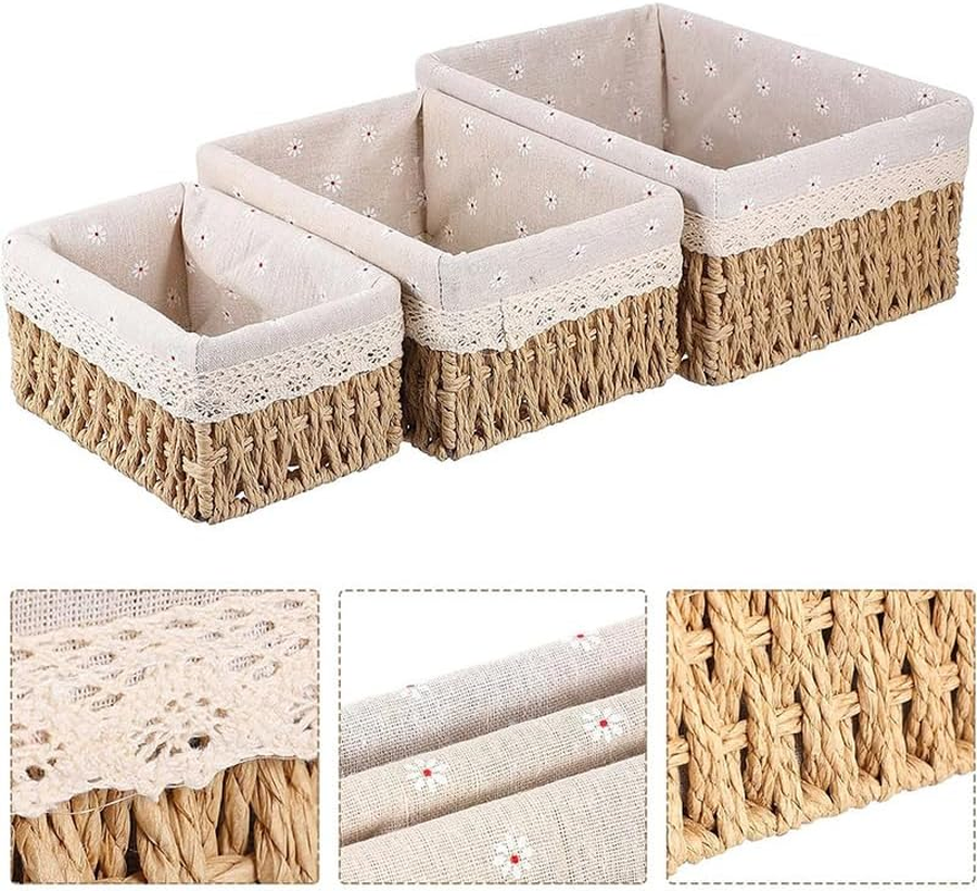 AIMALL 3Pcs Rattan Woven Storage Basket Set with Fabric Liner for Clothes, Cosmetics, and Jewelry Organization, Small/Medium/Large Sizes image number 5
