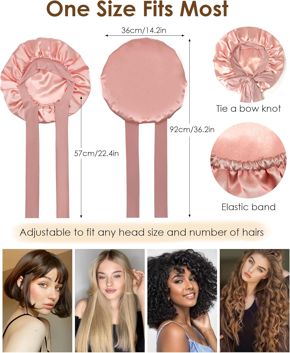 HAYAHARU 2 Pcs Silk Bonnet for Sleeping, Women Satin Bonnet, Silk Sleep Cap Double Layer Hair Hat with Tie Band, Elastic Wide Band Sleep Cap for Natural Curly Braids Hair - Khaki/Navy Blue image number 3