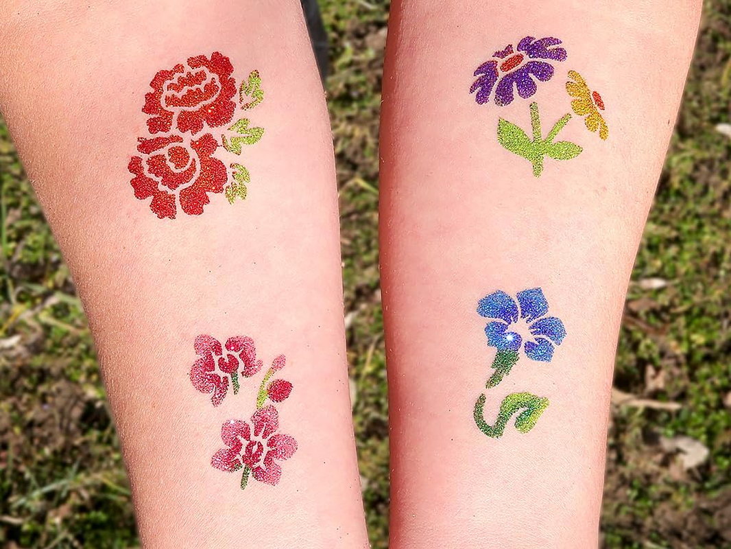Tytoo Glitter Tattoo Stencil Set - Reusable Templates for Children & Adults - EU Design, Skin-Friendly, Perfect for Parties, Children'S Make-Up & Body Painting (Flowers) image number 3