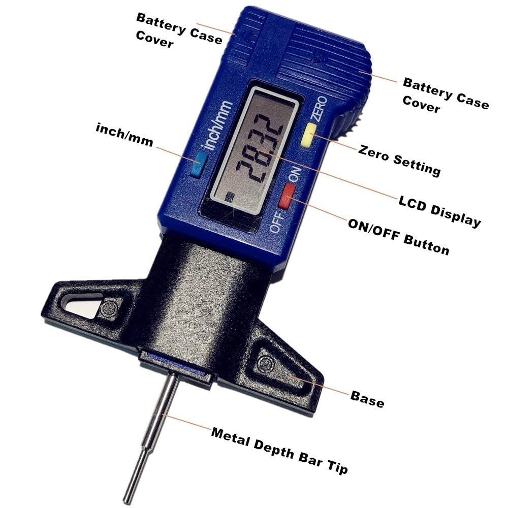 Tire Tread Depth Gauge, LCD Digital Tire Wear Gauge Tread Checker with Inch and MM Conversion Tread Checker Tire Tester for Cars Motorcycle Trucks Vans SUV (Blue) image number 5