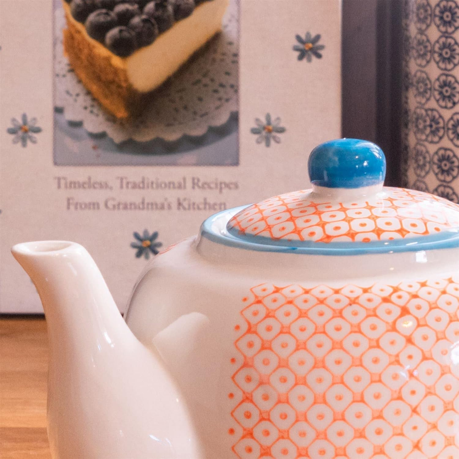 Nicola Spring Hand-Printed Teapot - 820Ml - Orange Traditional Decorative Floral Pattern Porcelain Tea Pot with Lid Tableware Large Teapot for Tea, Milk image number 3