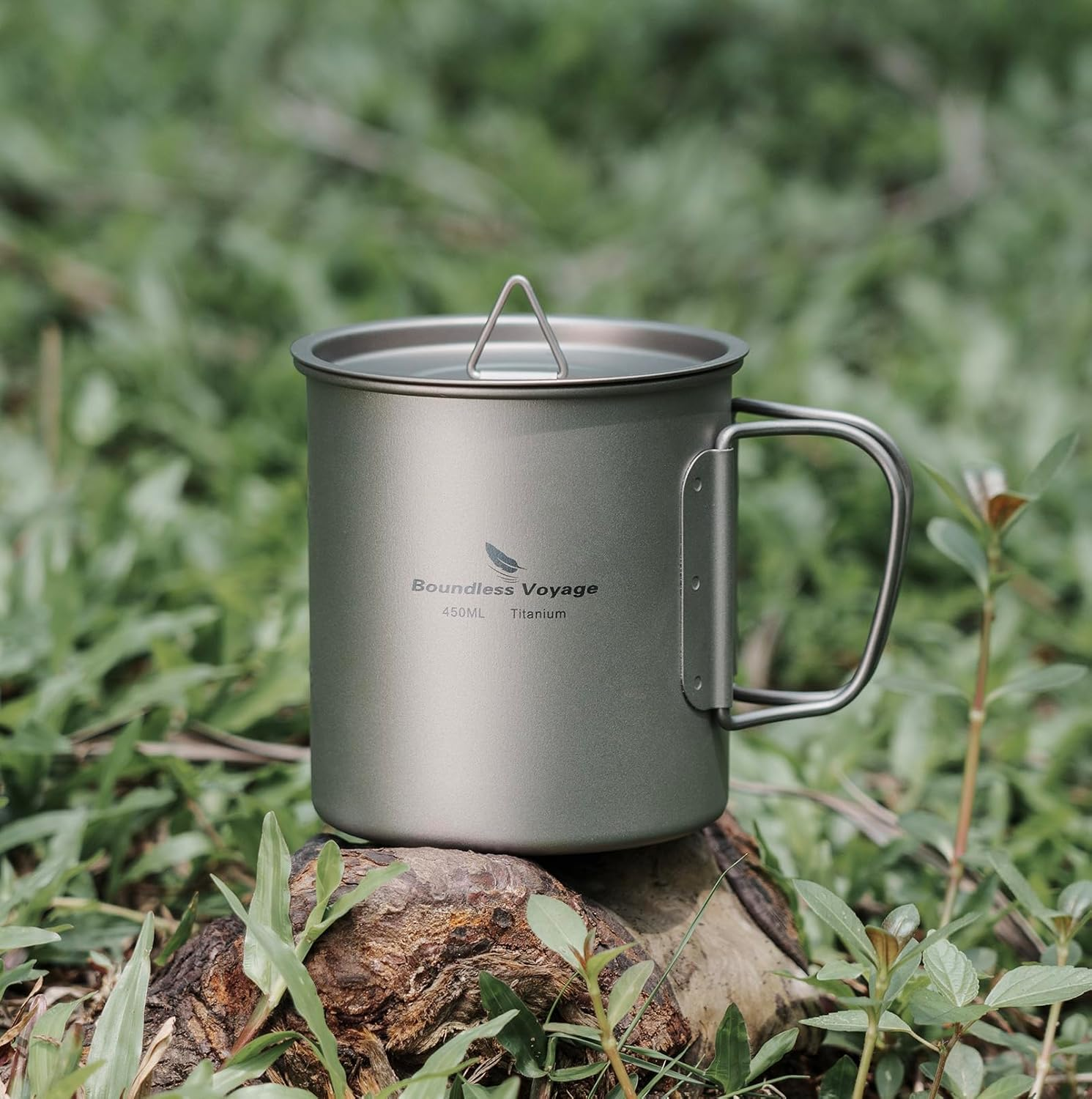 Boundless Voyage Titanium 450Ml Cup with Lid Folding Handle Outdoor Camping Ultralight Water Tea Coffee Mug image number 1