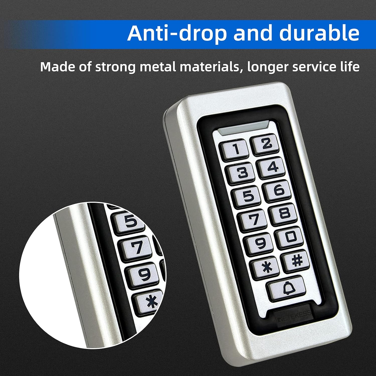 Retekess Access Control Keypad Door Keypad Outdoor Waterproof IP68 Metal Case RFID 125Khz Keypad Single Door Stand-Alone with 2000 Users for Outdoor and Indoor Wiegand 26 Bit I/O (Silver) image number 1