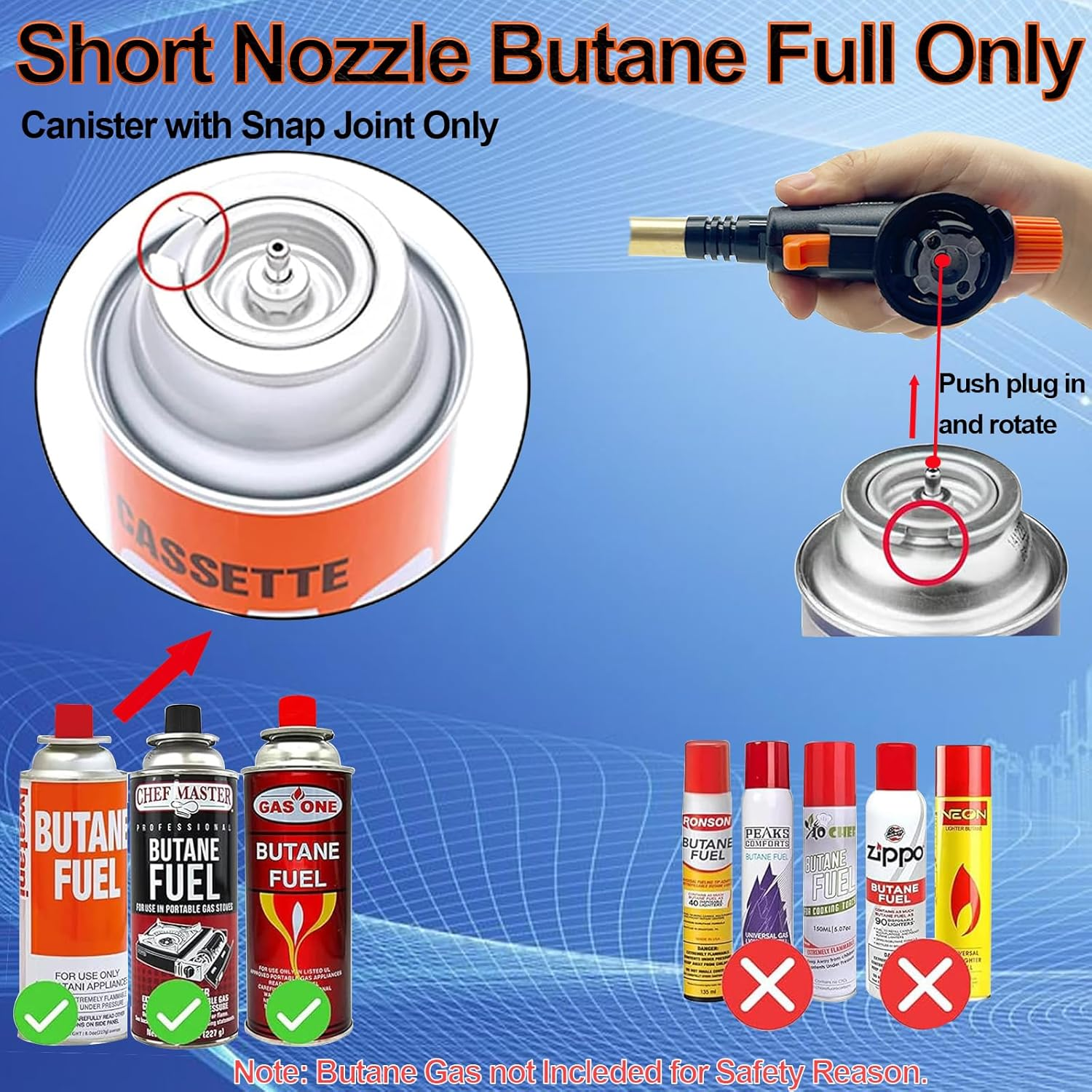 Butane Torch Kitchen Blow Lighter, Culinary Torches Head Professional Gas Burner, Adjustable Flame 360&deg; Reverse Use Kitchen Blow Lighter for Creme Brulee Cooking Baking, BBQ (Butane Gas Not Included) image number 1