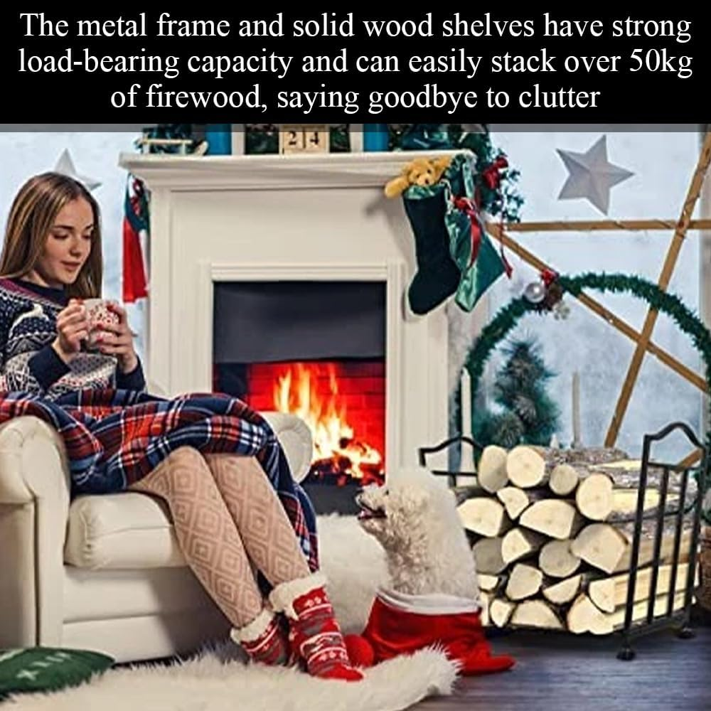 Firewood Log Rack,Metal Holder,Fire Wood Organizer,Firewood Storage Rack,With Coated Base,Waterproof Rustproof,For for Patio & Garden,For Firewood and Fire Tools（Black） image number 5