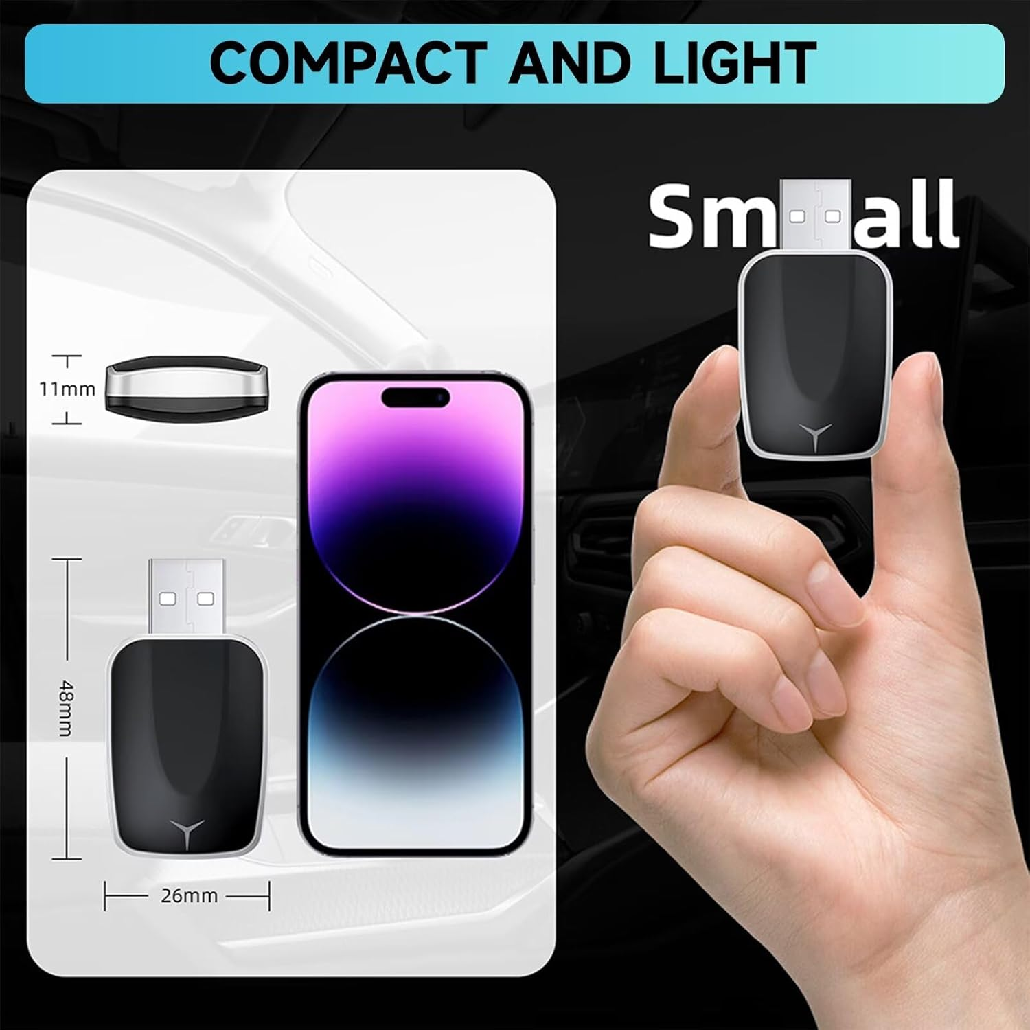 ZVCXOE Wireless Carplay Adapter for OEM Wired Carplay Cars Compatible with Ios 10+ and Android Auto 2 in 1 Plug and Play Mini USB Adapter with USB-C/A Cables Black image number 2