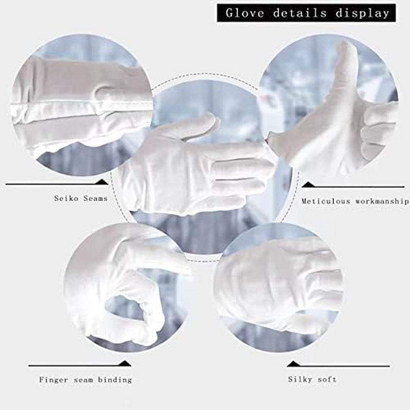 ZFYOUNG 6 Pcs White Moisturizing Cotton Sleep Gloves for Men and Women, Beauty Coin SPA Cloth Gloves image number 2