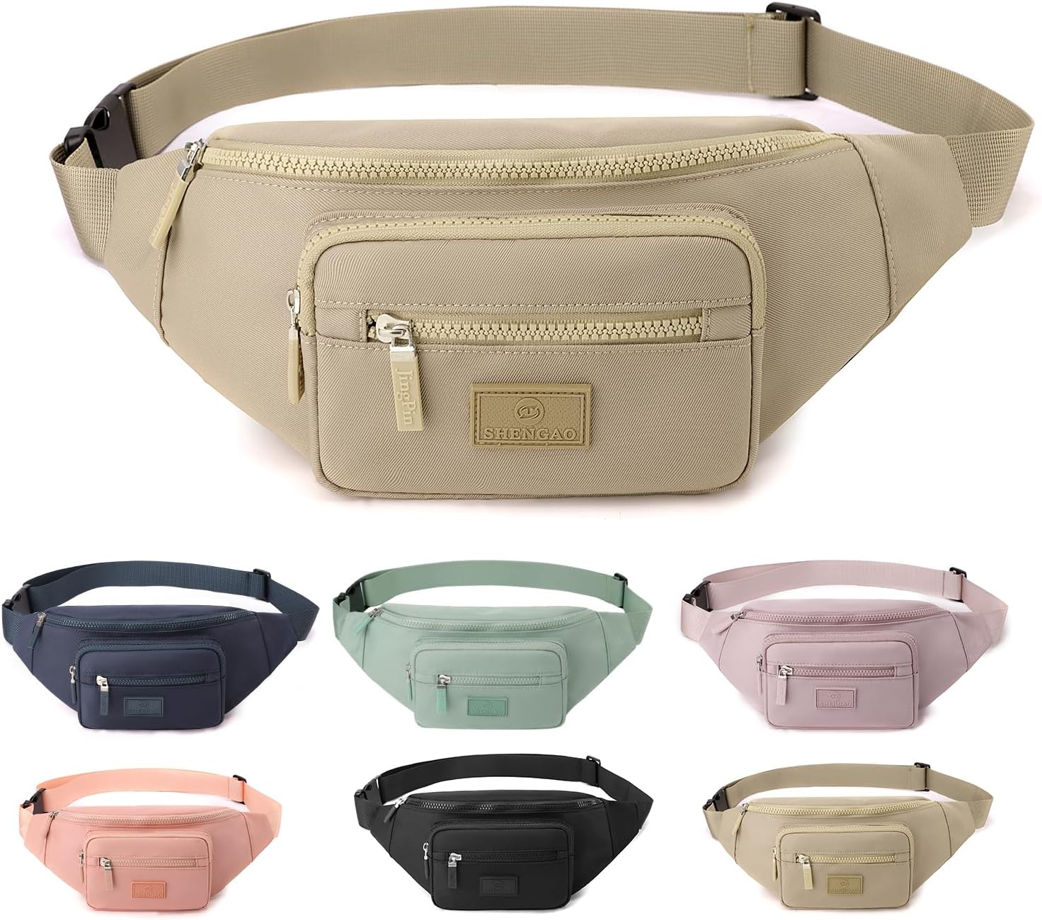 Women Bumbag Bag, 3-Layer Waterproof Waist Bag, Large Capacity Bright Colors Fanny Pack for Women (Khaki)