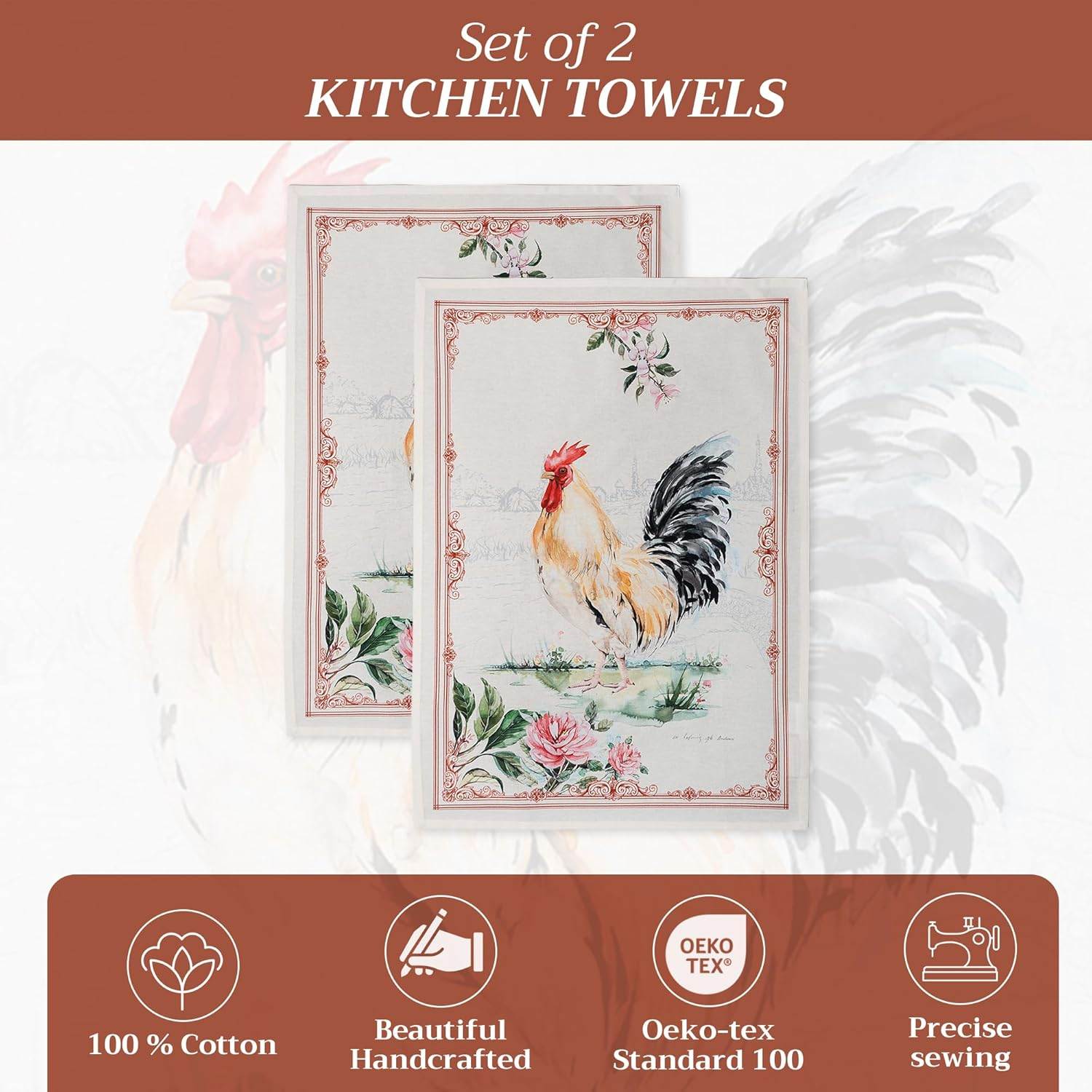 Maison D'Hermine Kitchen Towels Set of 2 100% Cotton 27.50" X 20" Reusable Cloth Tea Dish Towels Absorbent with Hanging Loop for Kitchen, Home, Dining, Cocktail Parties Spring/Summer (Campagne) image number 3