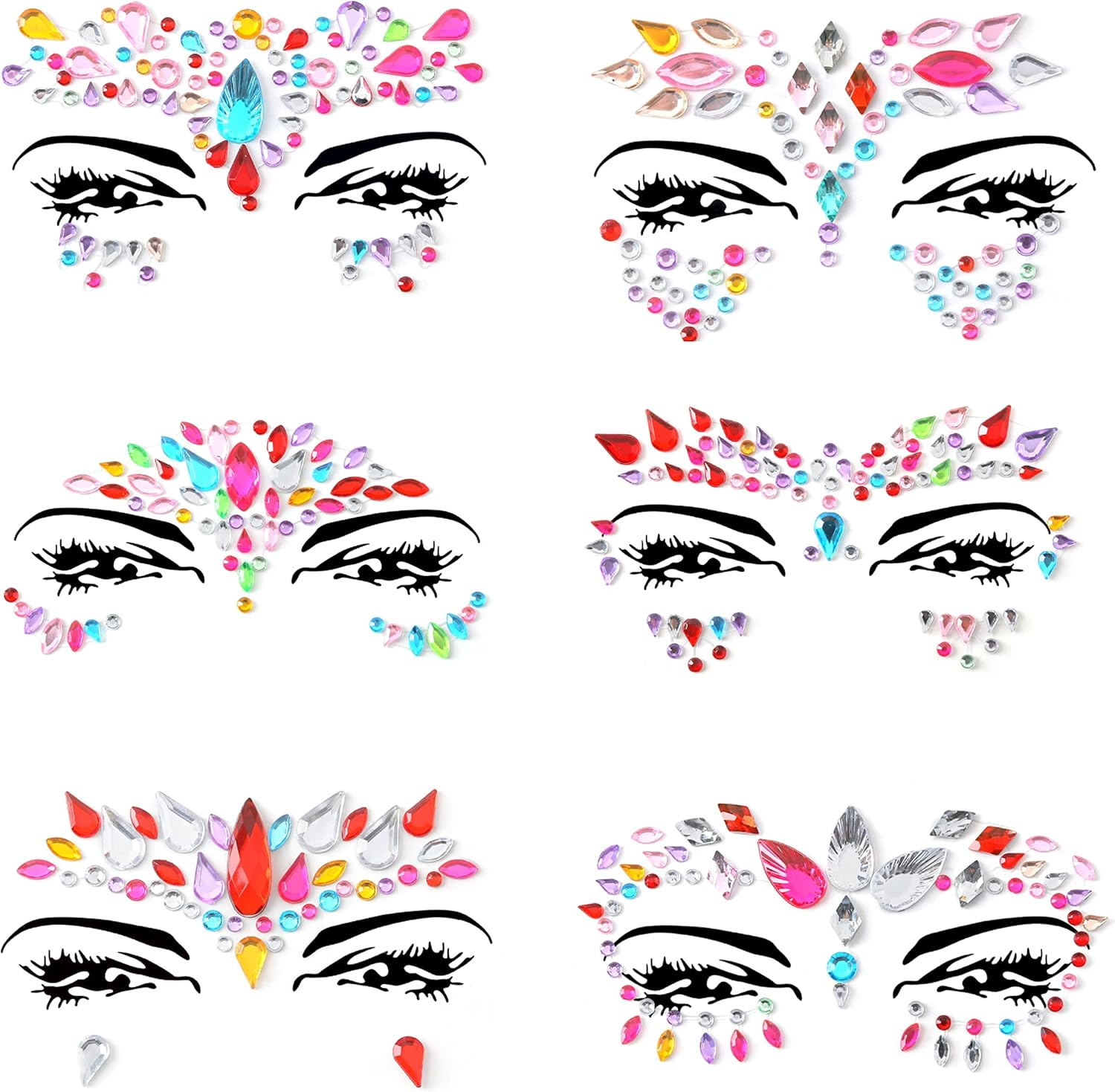 Face Gems Adhesive Glitter Jewel Tattoo Sticker Festival Gems Rave Party Body Make up (6 PCS MULTI COLORS) image number 2