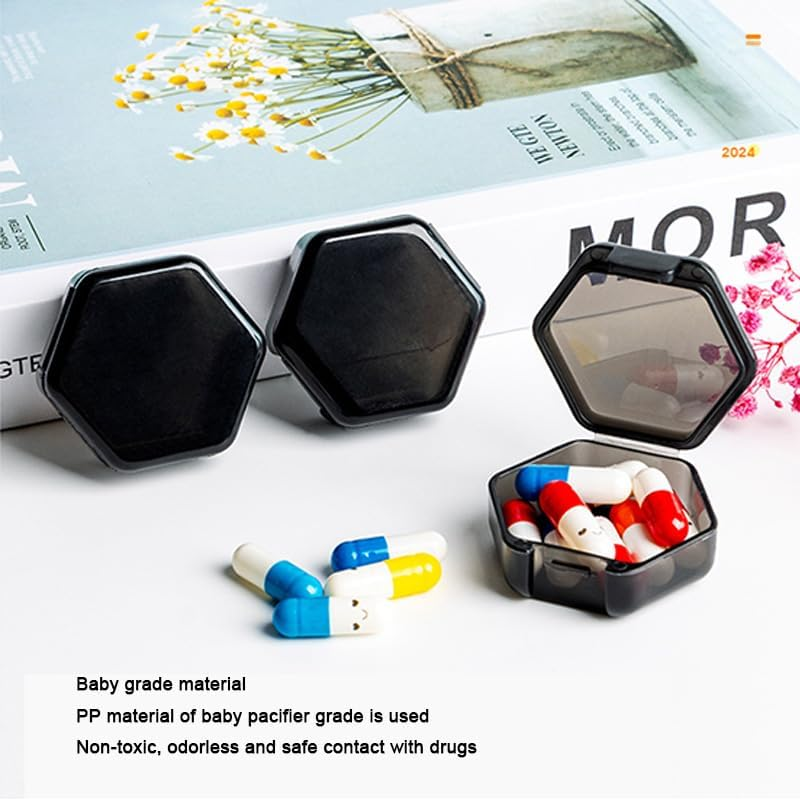 3 Packs Small Pill Organizer, Travel Pill Container Mini Pocket Pill Organizer Daily Single Pill Containers Portable Medicine Holder for Purse Vitamin Fish Oil Supplements (Black) image number 2