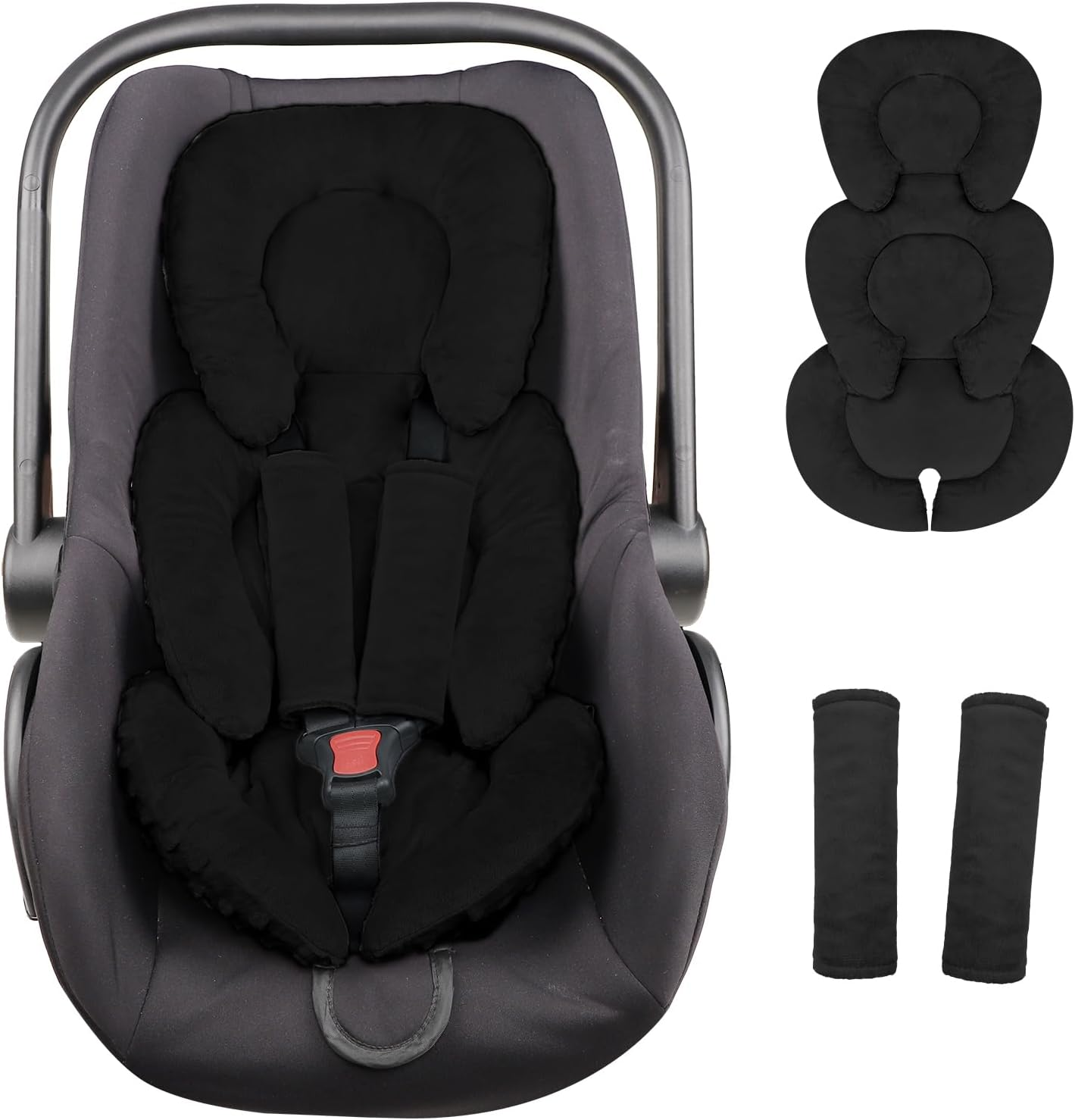 GFU Infant Car Seat Insert Head and Body Support, Reversible Newborn Insert for Carseat with Strap Pads, Soft Stroller Cushion Pillow Insert for Stroller, Swing, Black image number 2