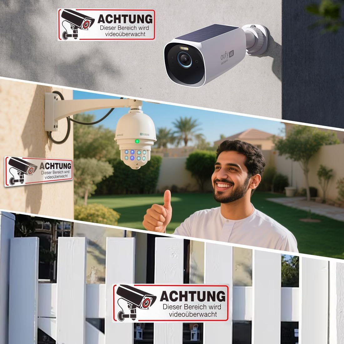 IEBTAWN Set of 2 Sign Video Surveillance Private Property Self-Adhesive 12 X 4 Cm Small Aluminium Security Area Property Video Surveillance Metal Sign for Indoor and Outdoor image number 5