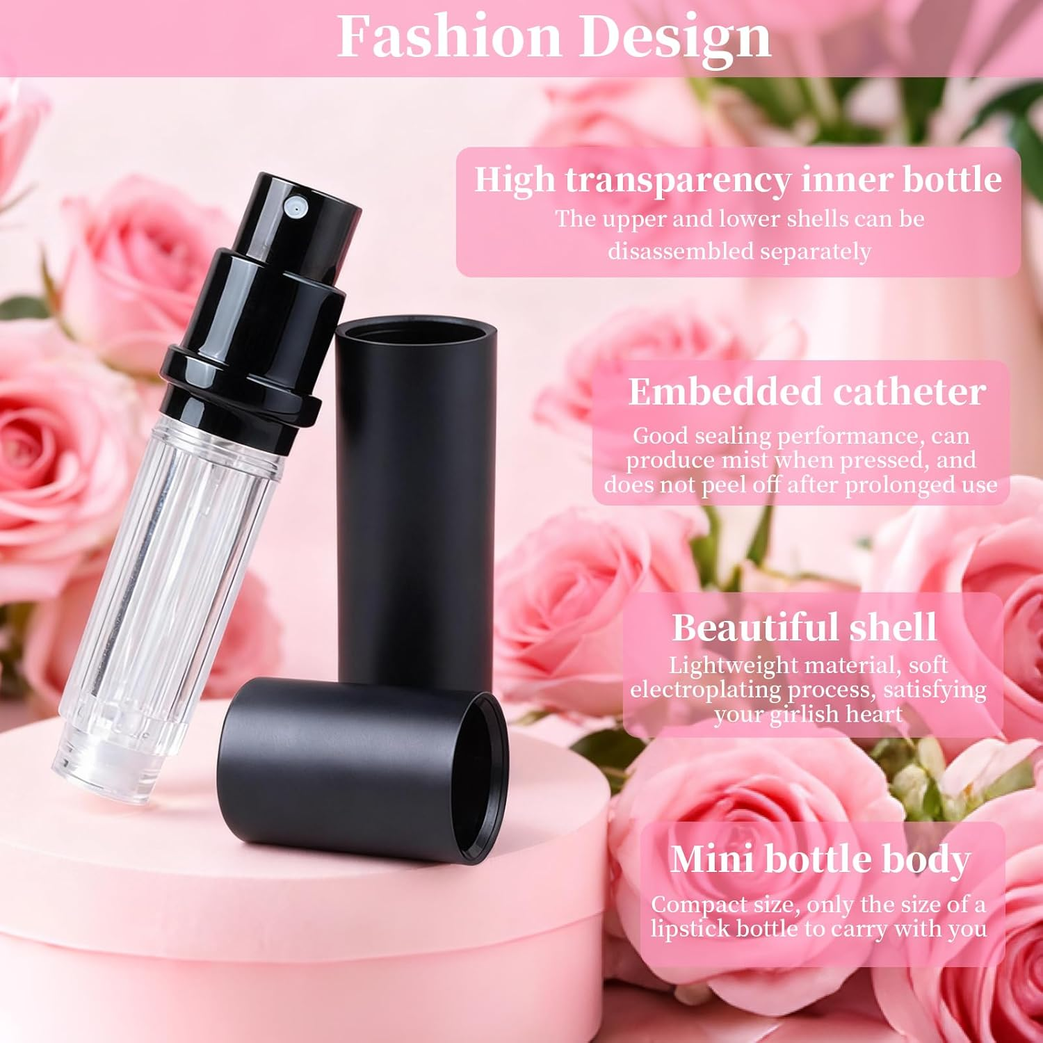 2 PCS Bottom Filling Perfume Subpackage Bottles, 5ML Refillable Spray Bottle, Leakproof Portable Mini Travel Perfume Atomizer with Fine Mist Pump, High-Quality Perfume Mist Dispenser (Black) image number 6
