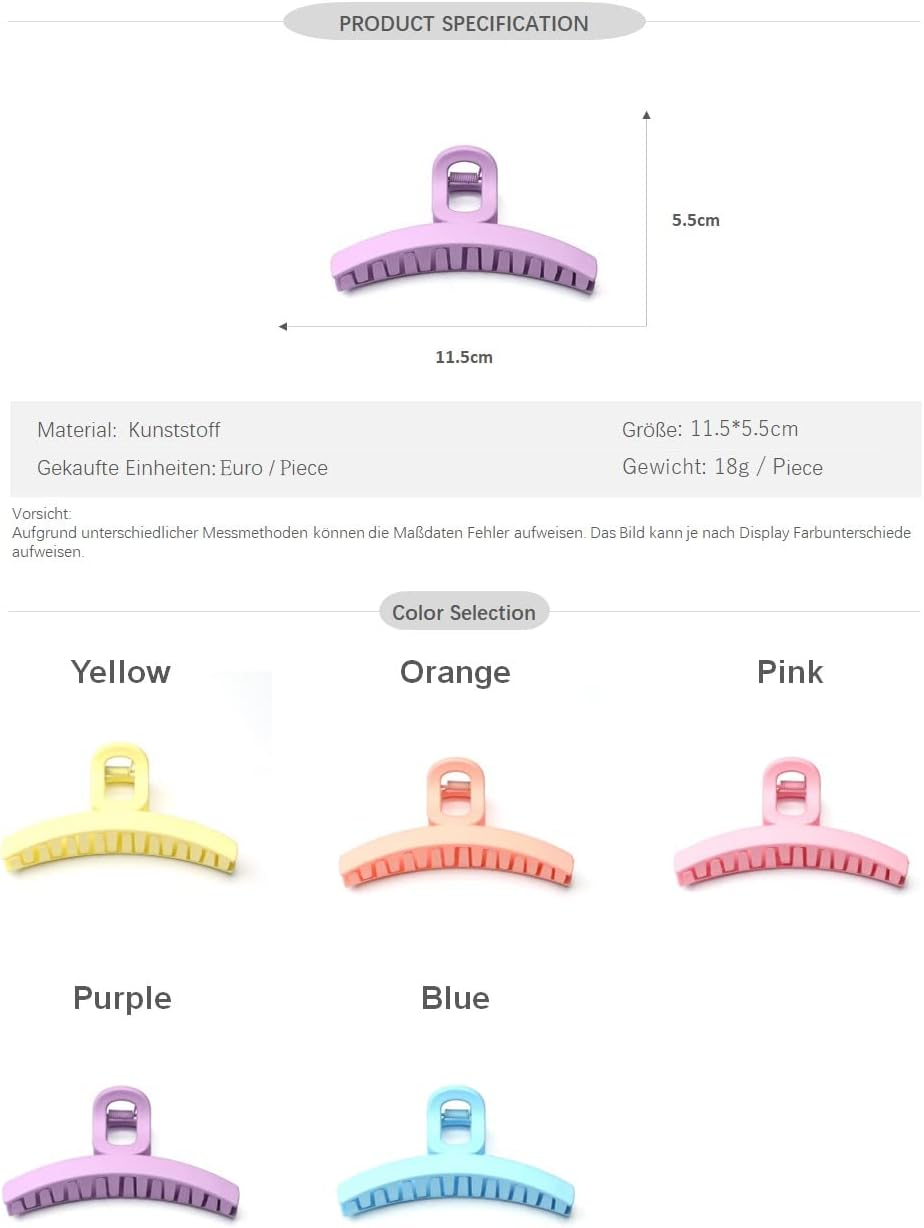 Large Matte Cross Hair Clip Beautiful Women'S Hair Clip Headpiece Elegant Hair Accessory (Yellow) - Blue image number 2